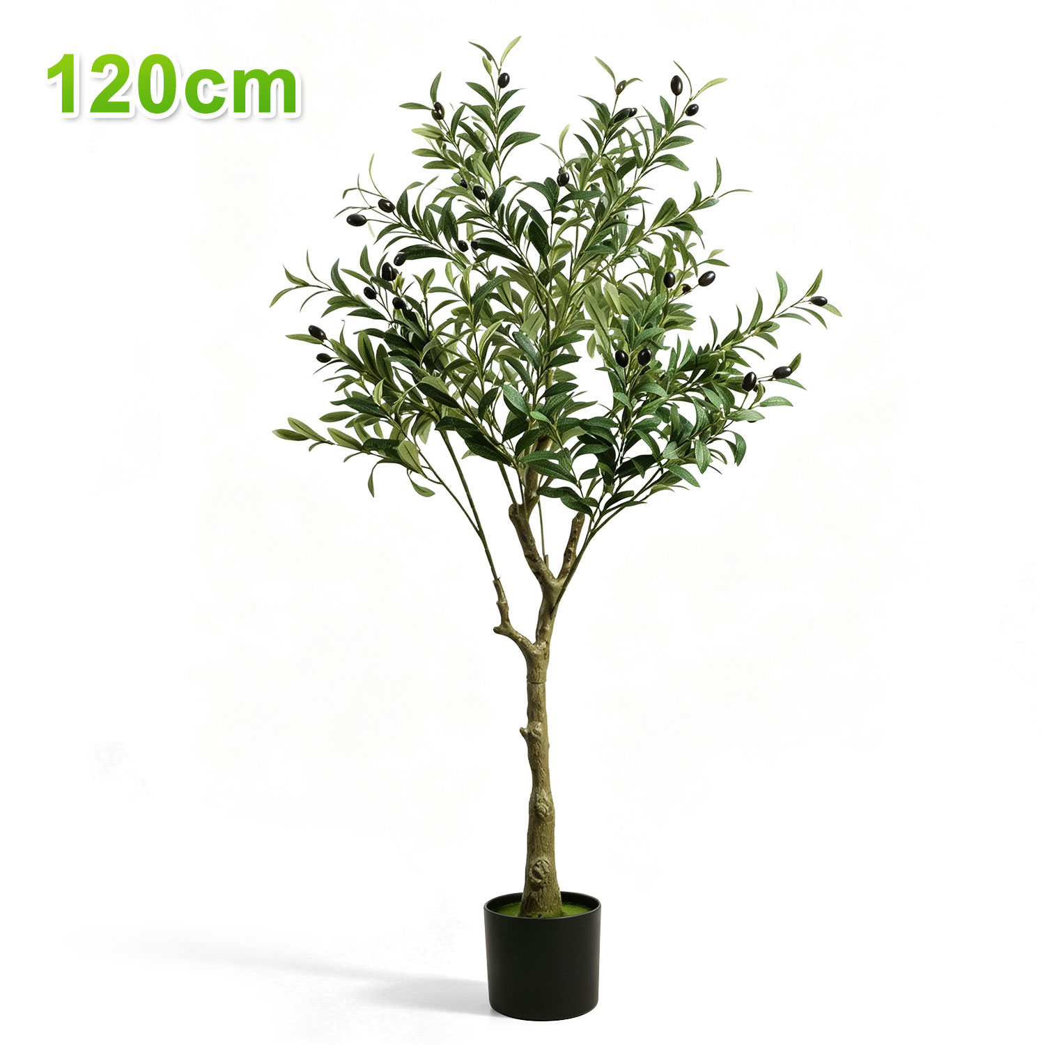 Jiubiaz Künstlicher Olivenbaum 120 Cm Im Topf, Kunstpflanze Mit 2 Zweigen Und 504 Blättern, Dekorativer Kunstbaum Für Wohnzimmer, Büro Und Eingang