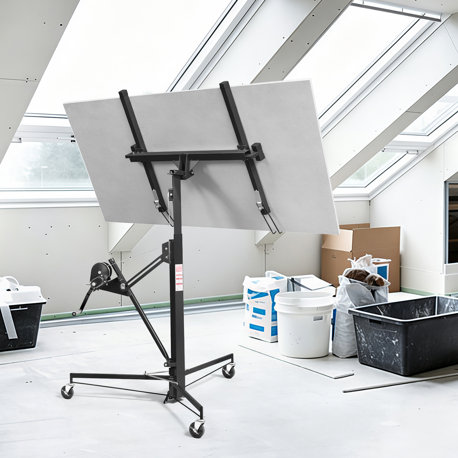 Jiubiaz Paneelheber 68 Kg Aus Q195-stahl, 126–325 Cm Arbeitshöhe, Bis 60° Neigbar, 360° Drehbar, 3 Lenkrollen, Schwarz