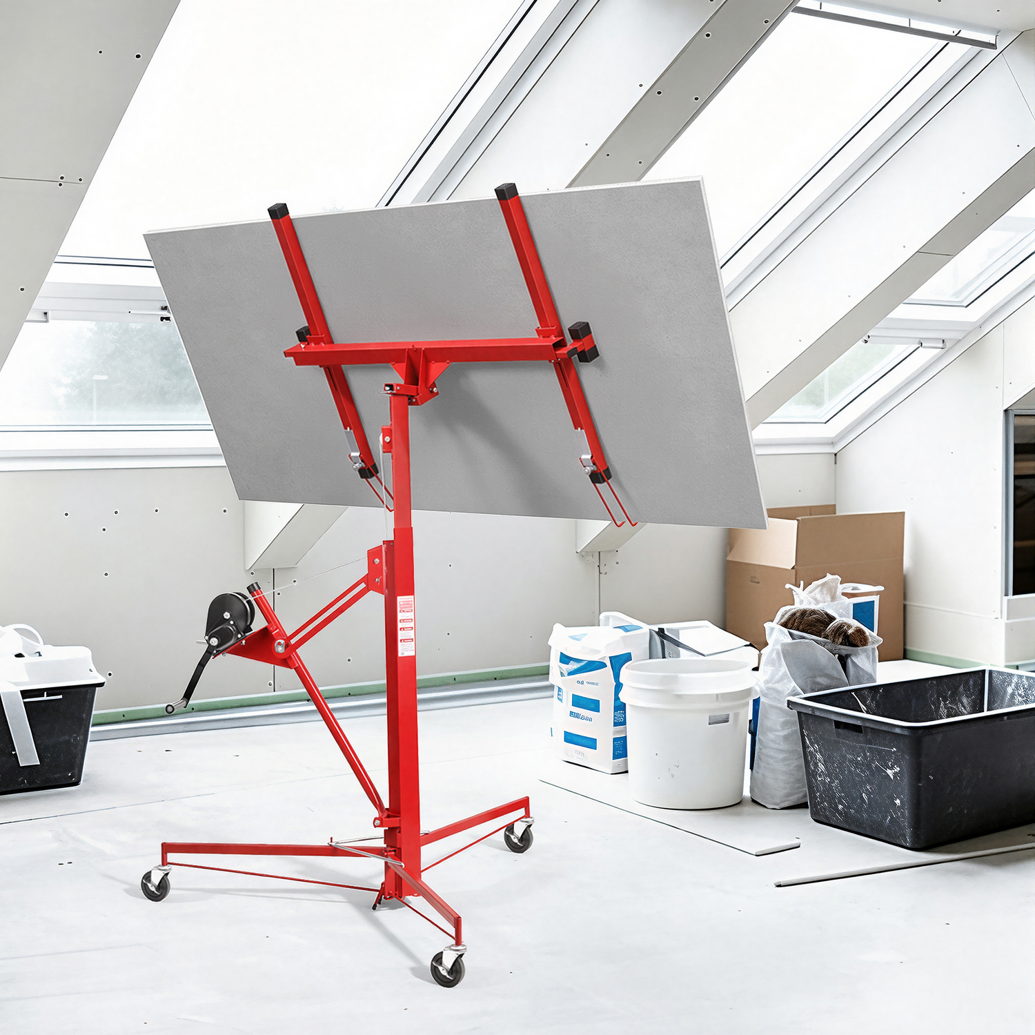 Jiubiaz Paneelheber 68 Kg Aus Q195-stahl, 126–325 Cm Arbeitshöhe, Bis 60° Neigbar, 360° Drehbar, 3 Lenkrollen, Rot