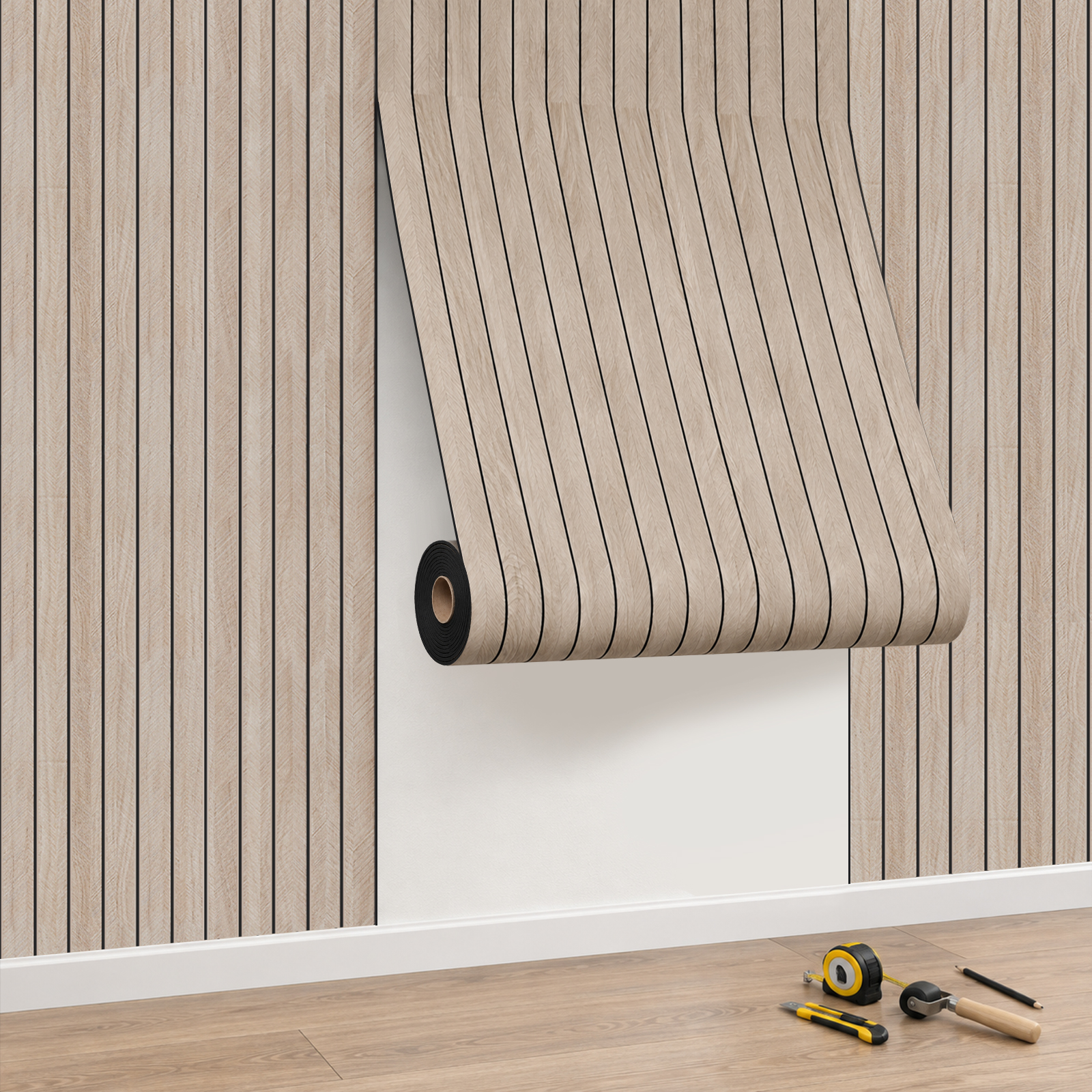 Jiubiaz 3d Wandpaneel Dekor Teak‑optik Wandpaneel Selbstklebend Holzoptik Holzlatten-tapete In Rolle 300x60cm