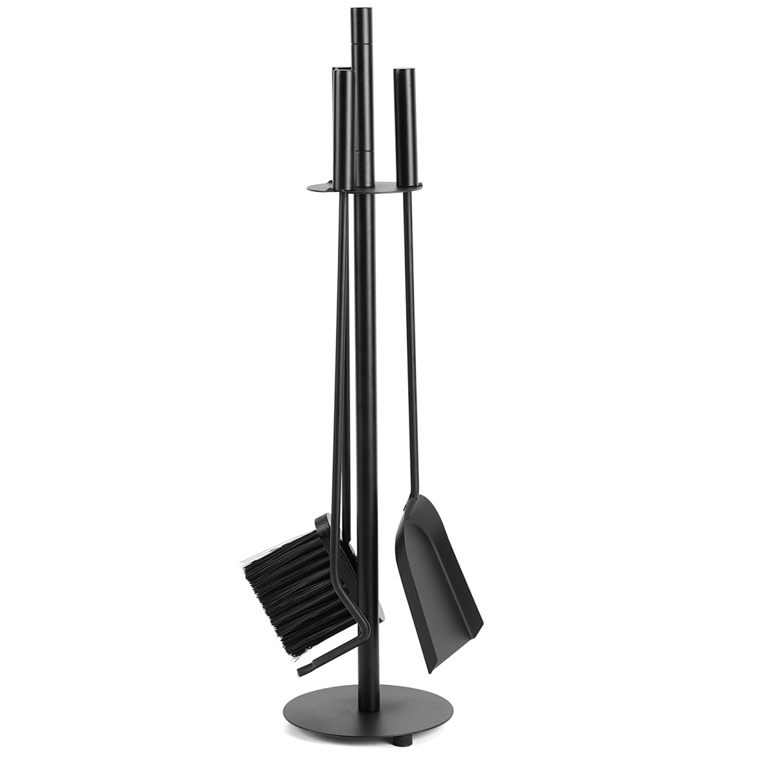 Jiubiaz Kaminbesteck 3-teilig Mit Rundständer, Kaminwerkzeug Set Aus Eisen Und Kunststoff, Schwarz, Schaufel Besen Schürhaken Für Kaminreinigung