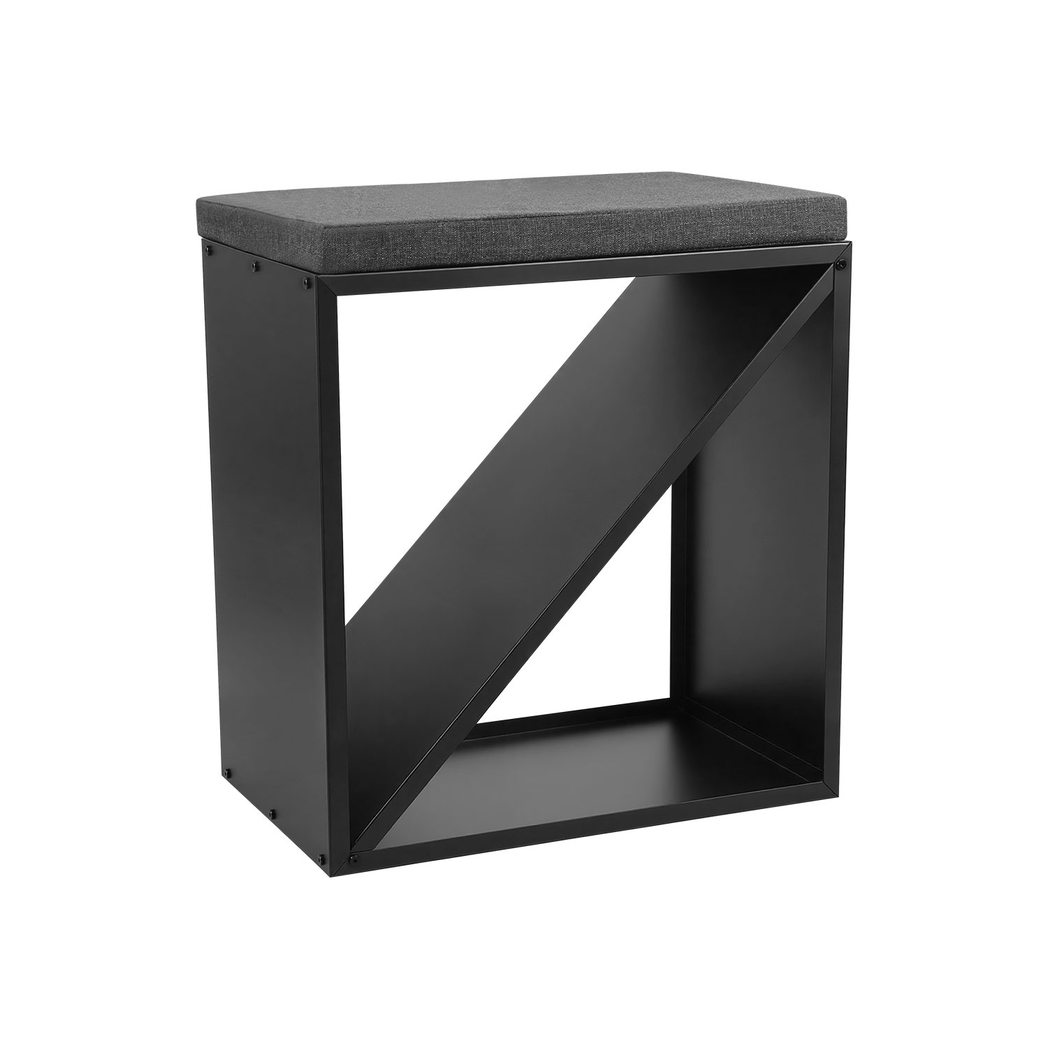 Jiubiaz Kaminholzregal Mit Gepolsterter Sitzfläche, Schmaler Brennholzständer Aus Schwarzem Metall Für Innen, 60 × 36 × 59 Cm