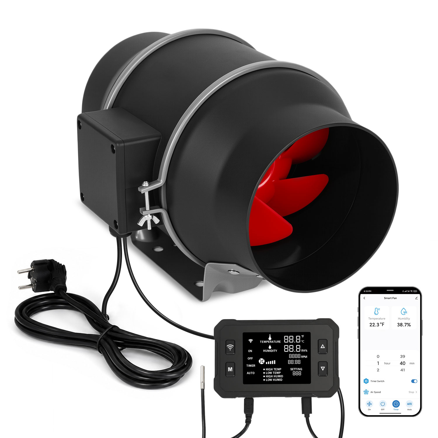 Jiubiaz Rohrventilator 150 Mm Mit App-steuerung Und Display Für Zu- Und Abluft