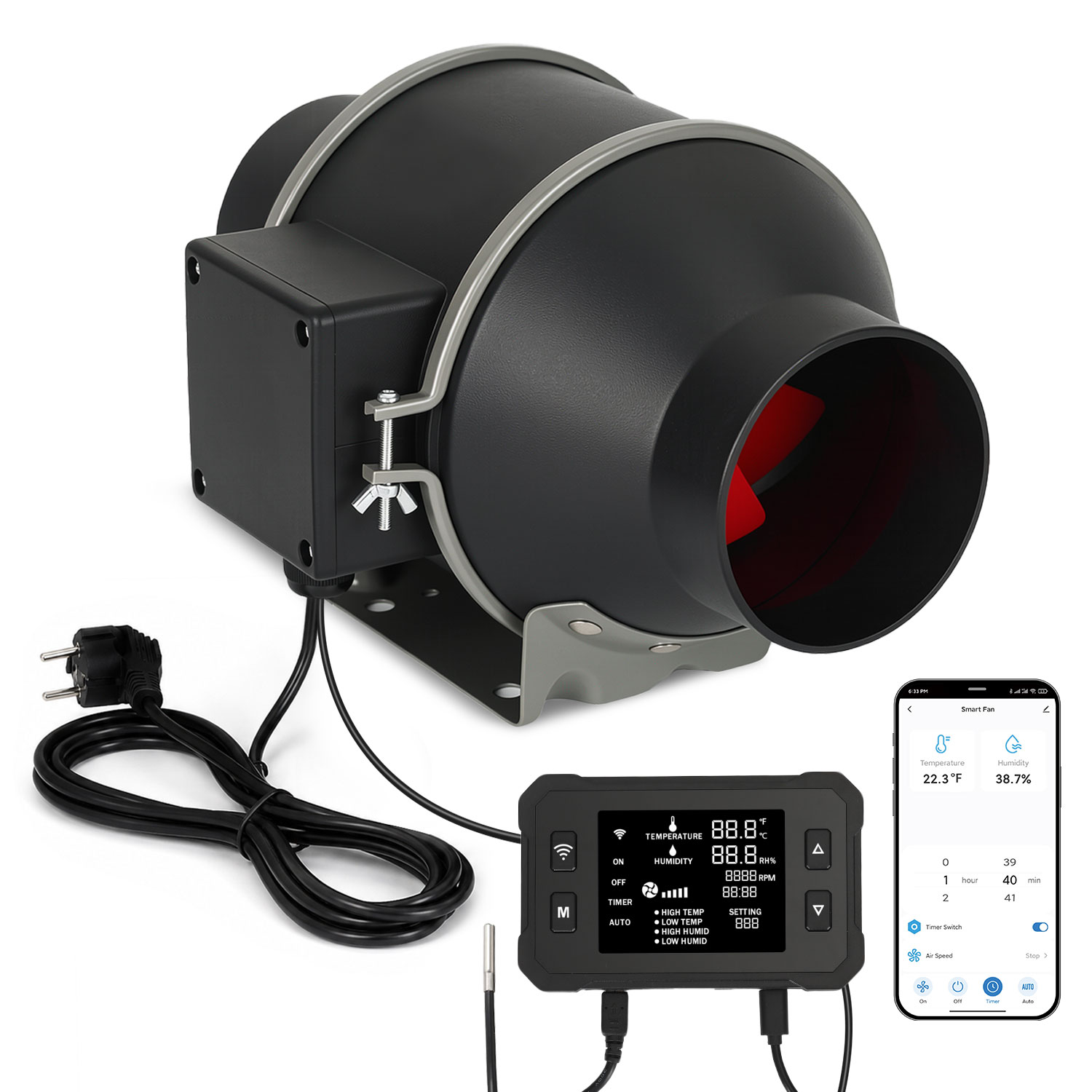 Jiubiaz Rohrventilator 100 Mm Mit App-steuerung Und Display Für Zu- Und Abluft