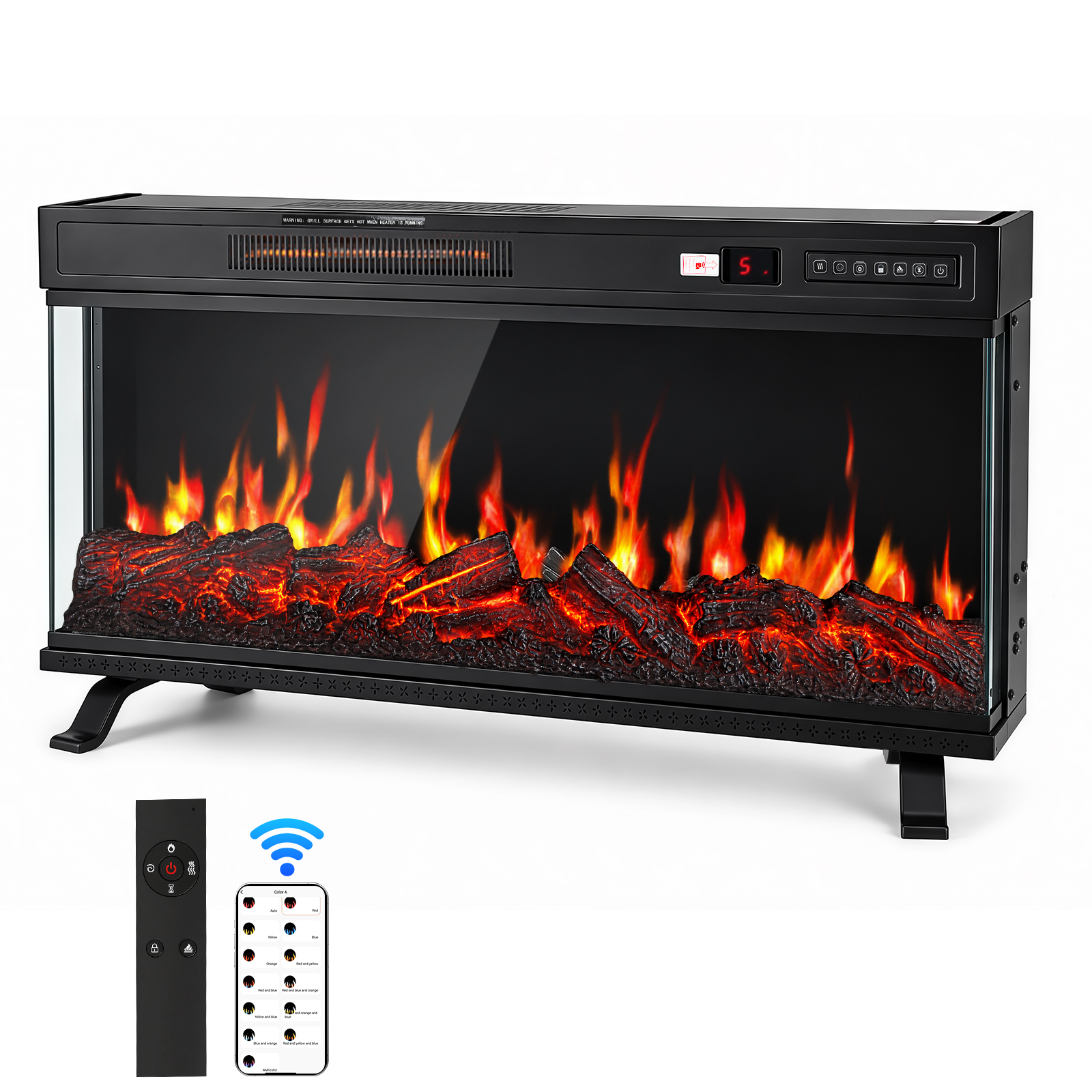 Jiubiaz Elektrokamin 36 Zoll, 1800 W, Wifi-app, Schwarz