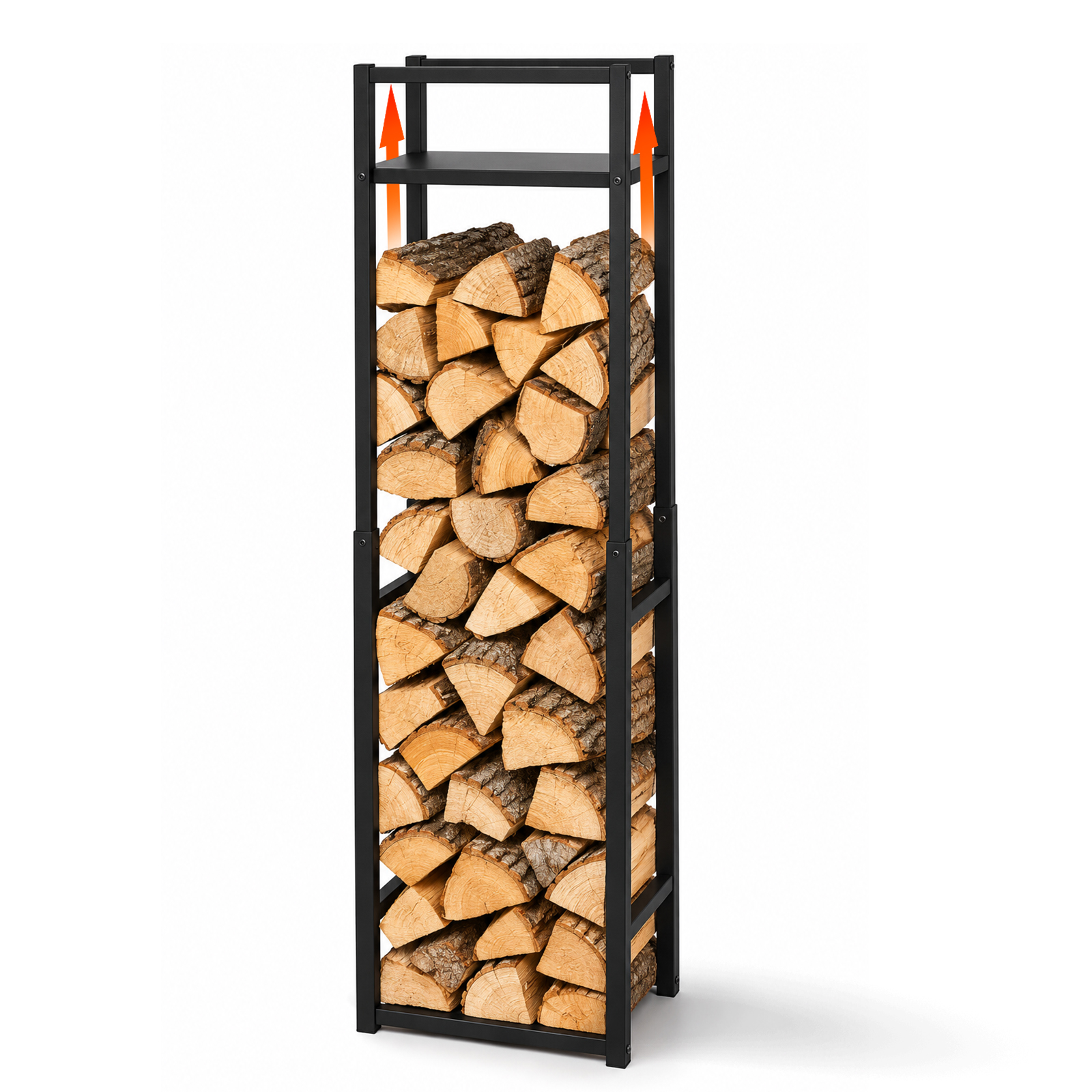 Jiubiaz Holzregal Für Kamin Mit Ablage Und 3 Höhen, 45 × 32 × 120/145/170 Cm, 44 × 26 × 2 Cm Ablage Bis 15 Kg, 100 Kg, 45 × 32 Cm Stellfläche