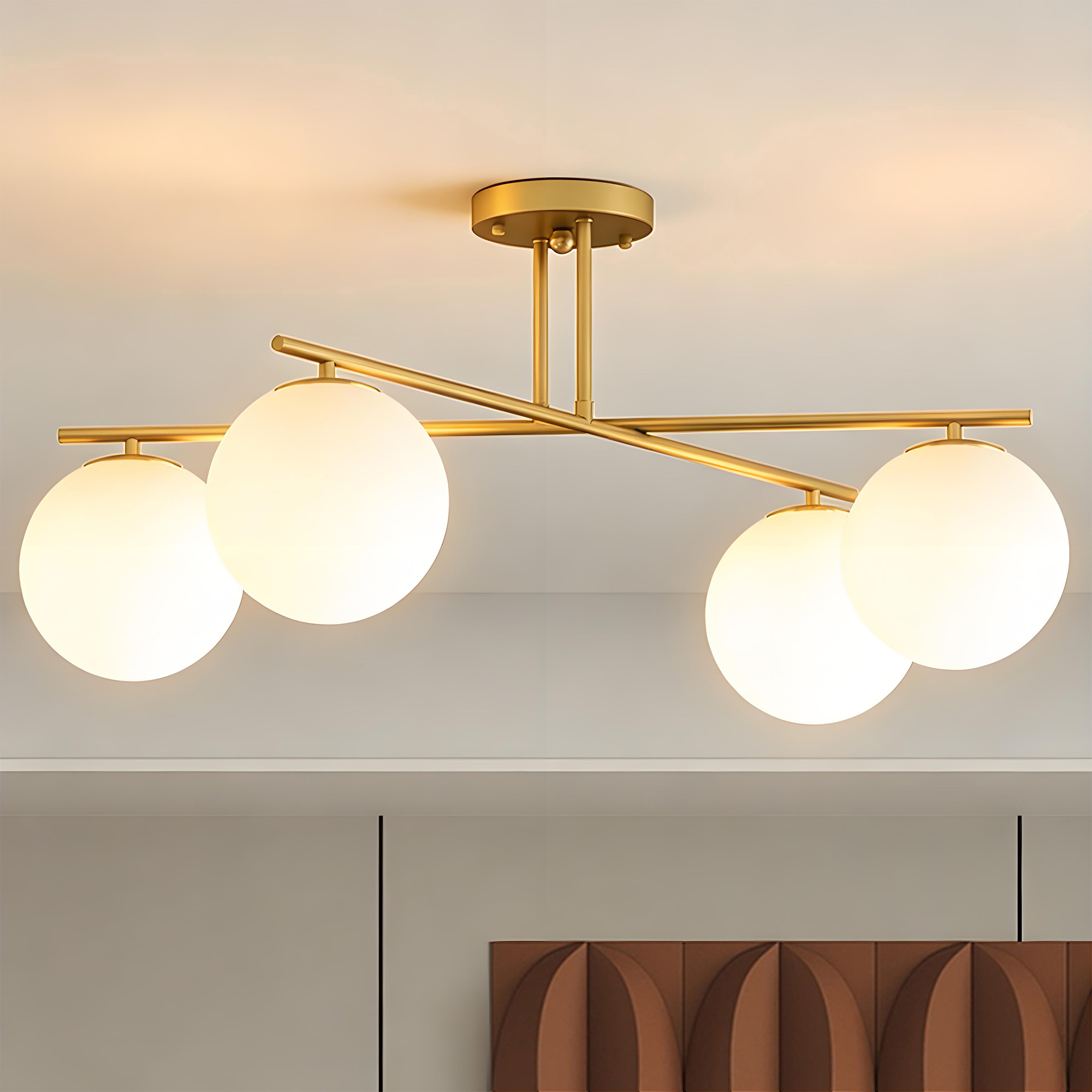 Deckenleuchte 4 Lichter, E14-fassung, 75 X 75 X 31 Cm, Gold