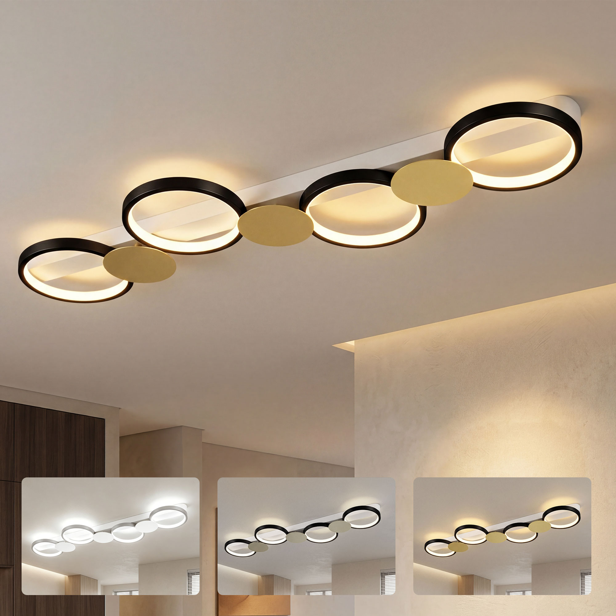 Led-deckenleuchte 4 Lichter, 38 W, 100 X 31 X 7 Cm, Gold Und Schwarz