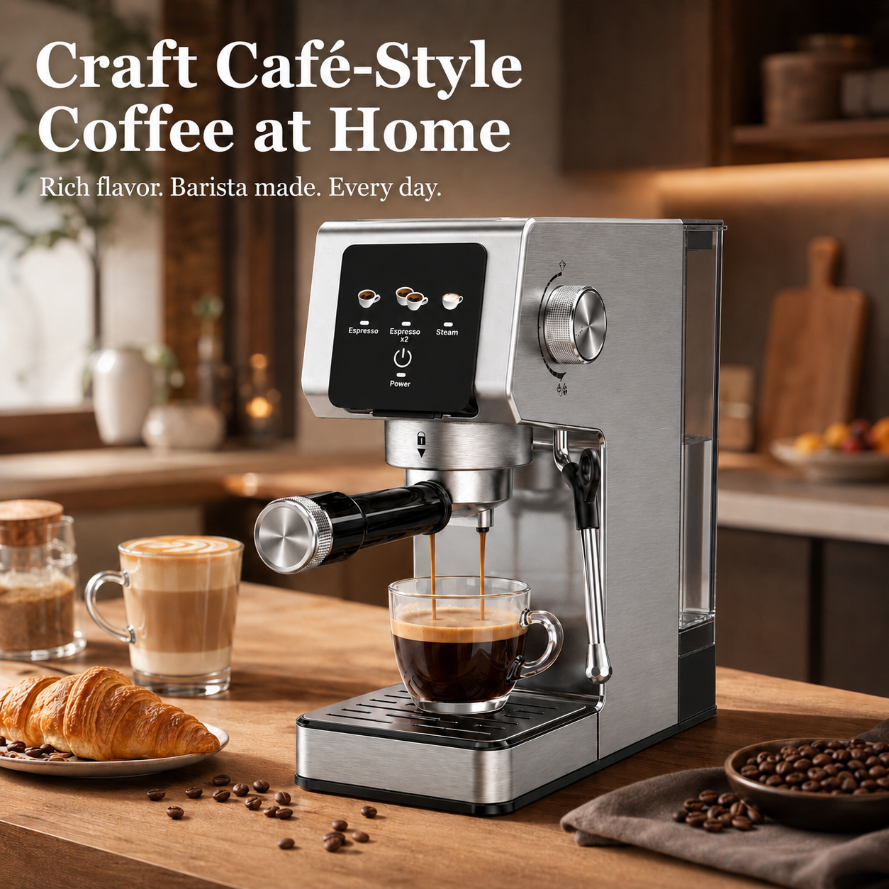 Espressomaschine 20 Bar, 29,9 X 14,3 X 30,9 Cm, Schwarz Und Silber