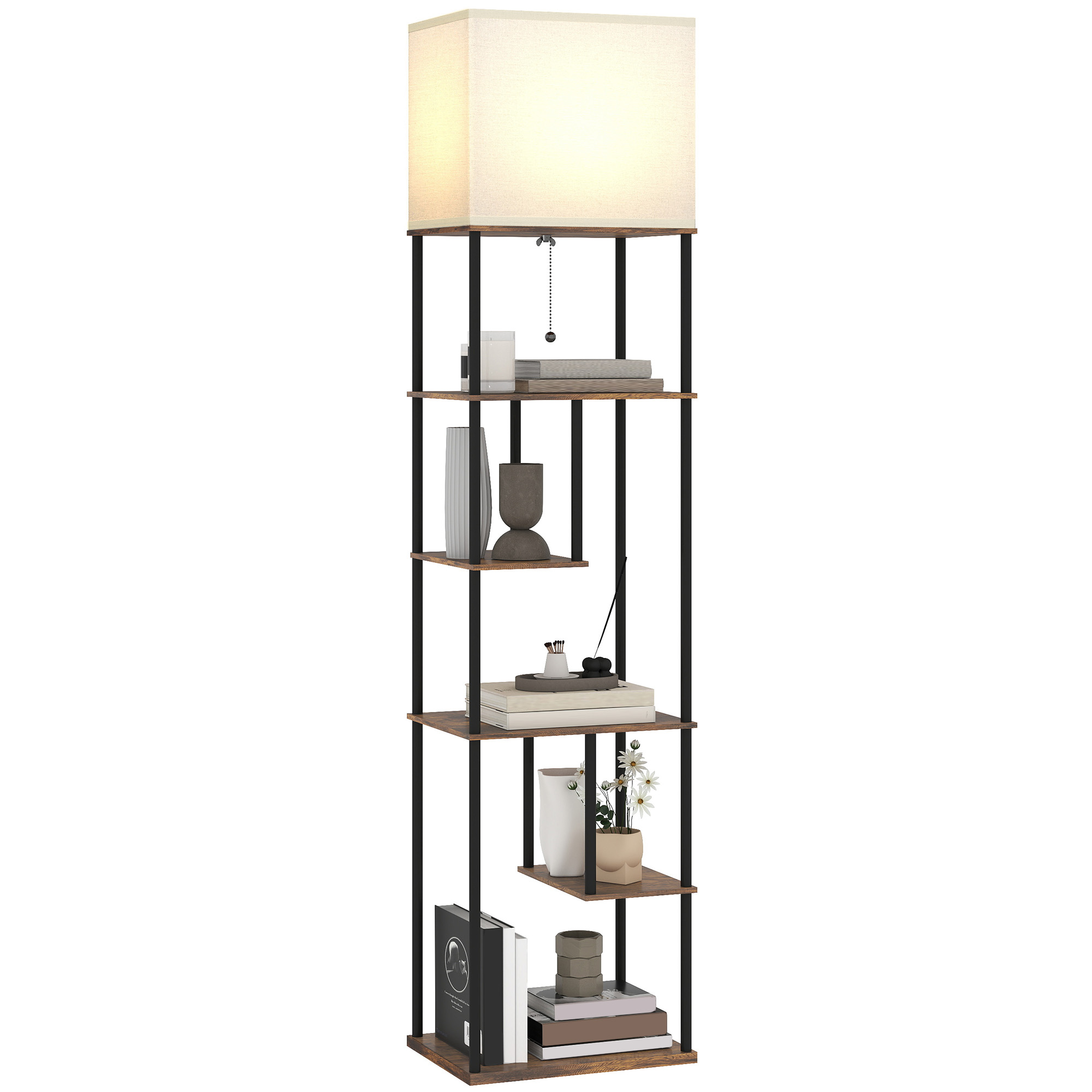 Dimmbare Stehlampe Mit Regalen, 40 X 29 X 171 Cm, Rustikales Braun