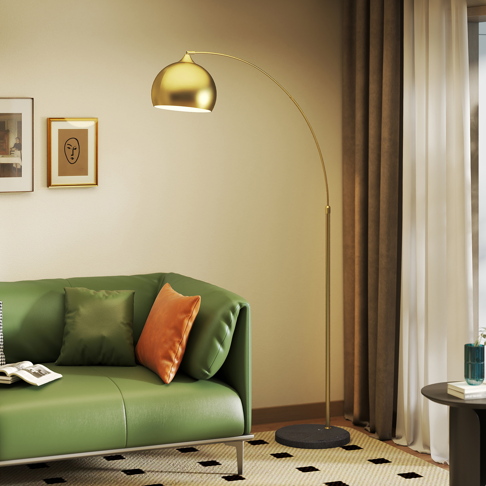 Verstellbare Bogen-stehlampe Mit Marmorfuß, 115 X 30 X 180 Cm, Gold