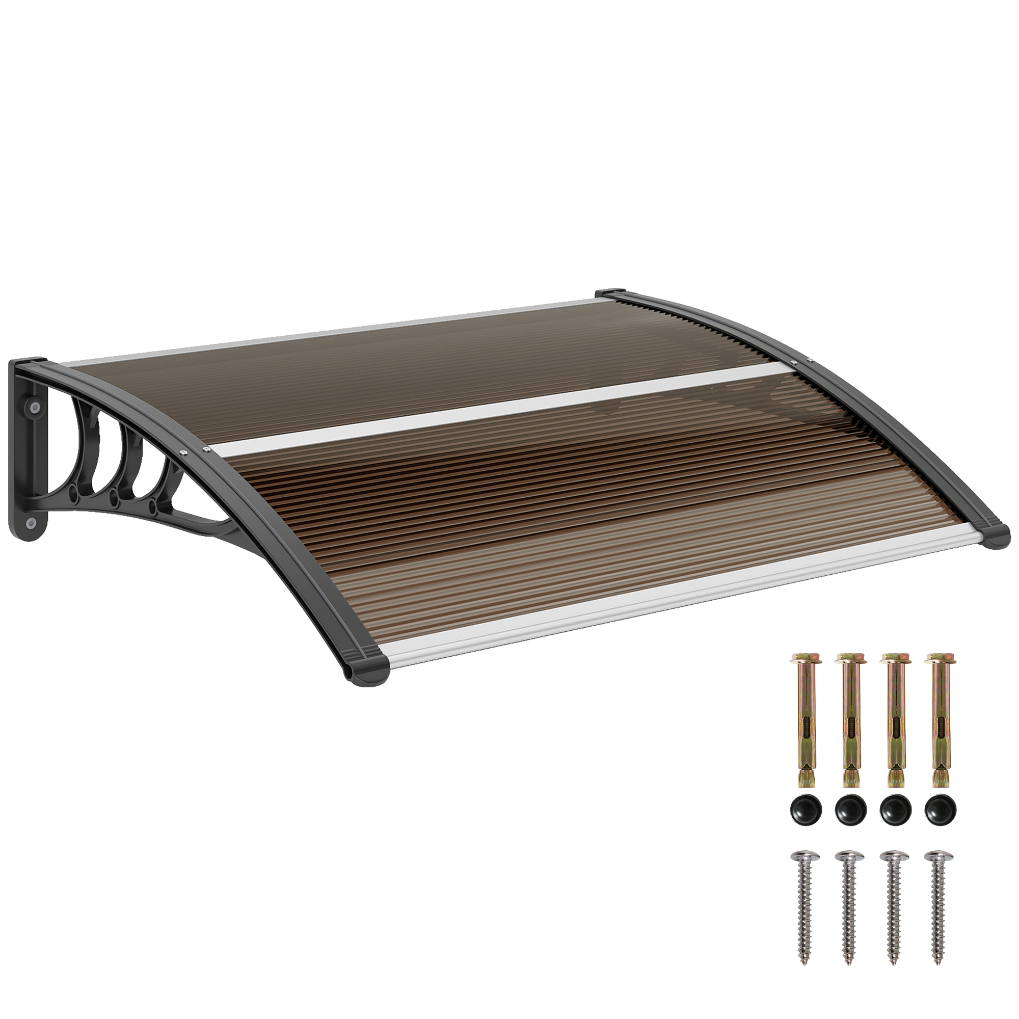 Markise, Aus Polycarbonat, Regenschutz, 75 X 100 X 23 Cm, Braun Und Schwarz