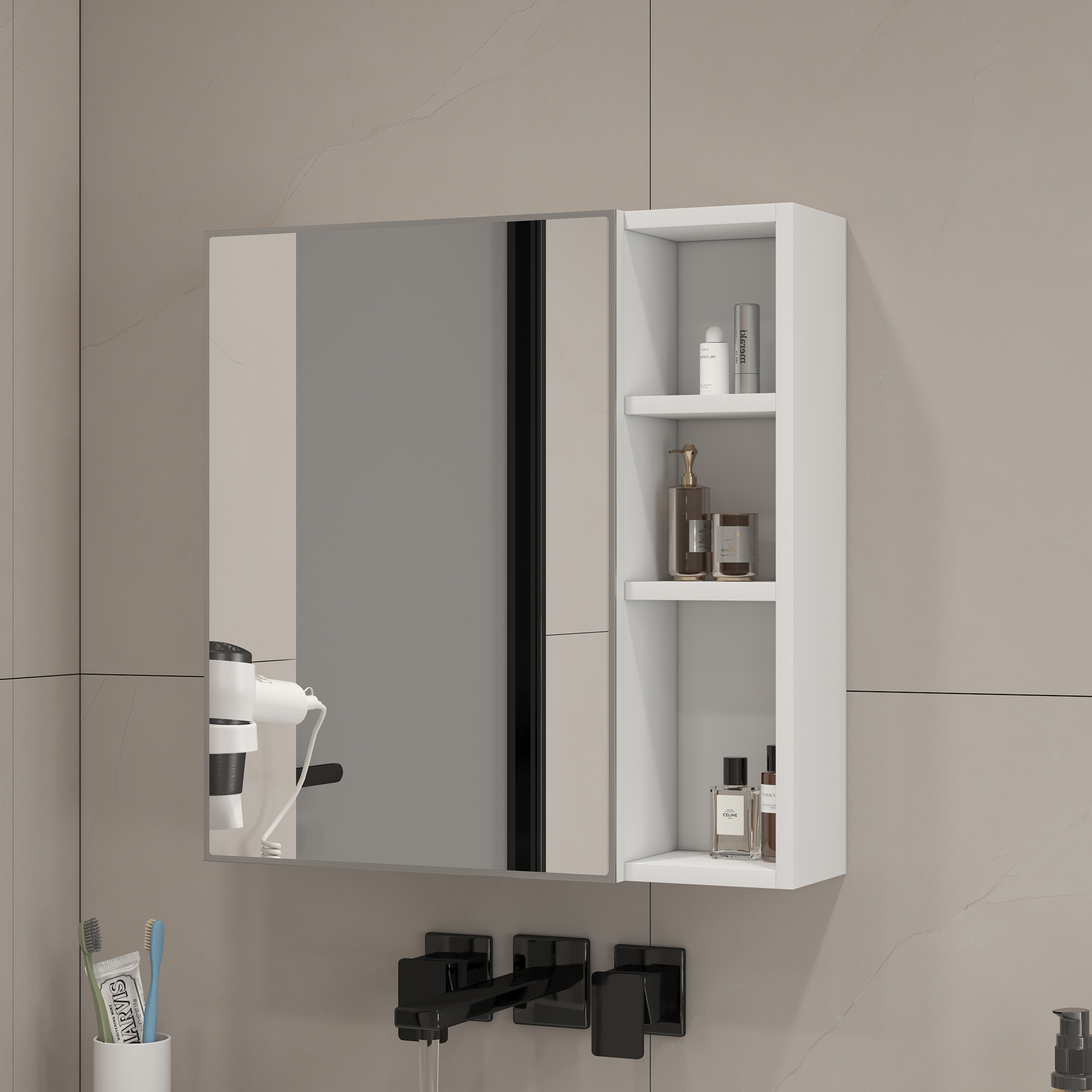 Badezimmermöbel, Mit Stauraum, Wand-, 55 X 13 X 56 Cm, Transparent Und Weiß