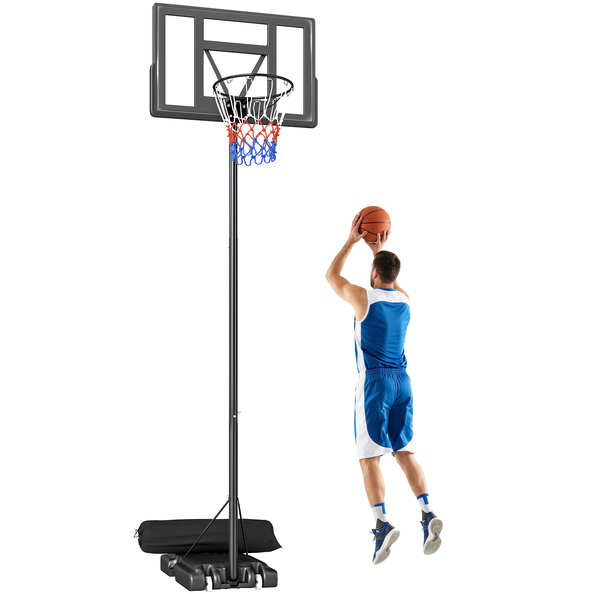 Basketballkorb, Verstellbar Von 135 Bis 305 Cm, 110 X 70 X 360 Cm, Schwarz