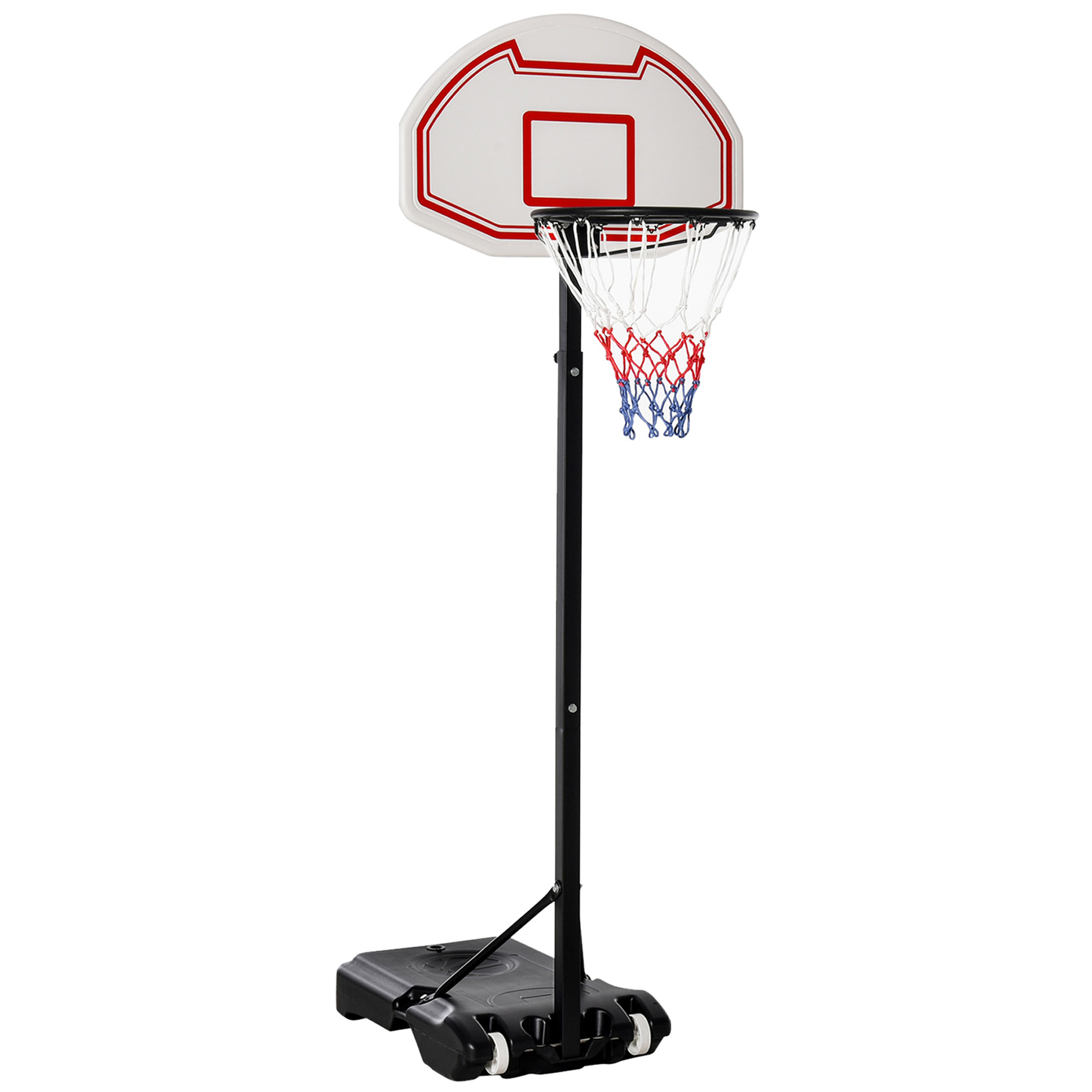 Basketballkorb Mit Ständer, Mit Rädern, 73 X 49 X 194 Cm, Weiß Und Rot