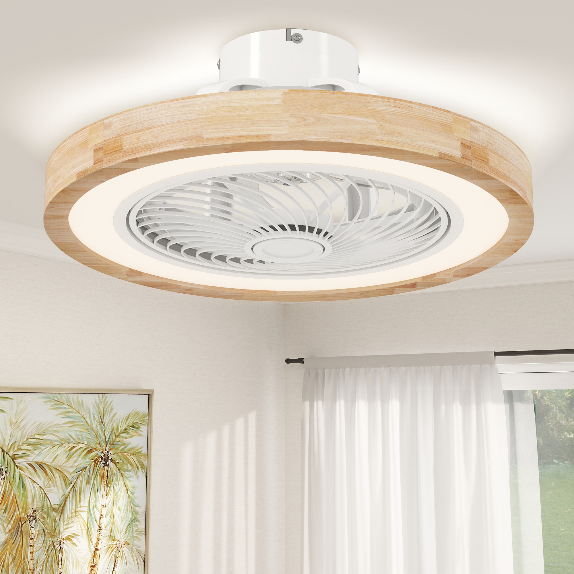 Reversierbarer Deckenventilator Mit Licht, 50 X 50 X 22,5 Cm, Natur