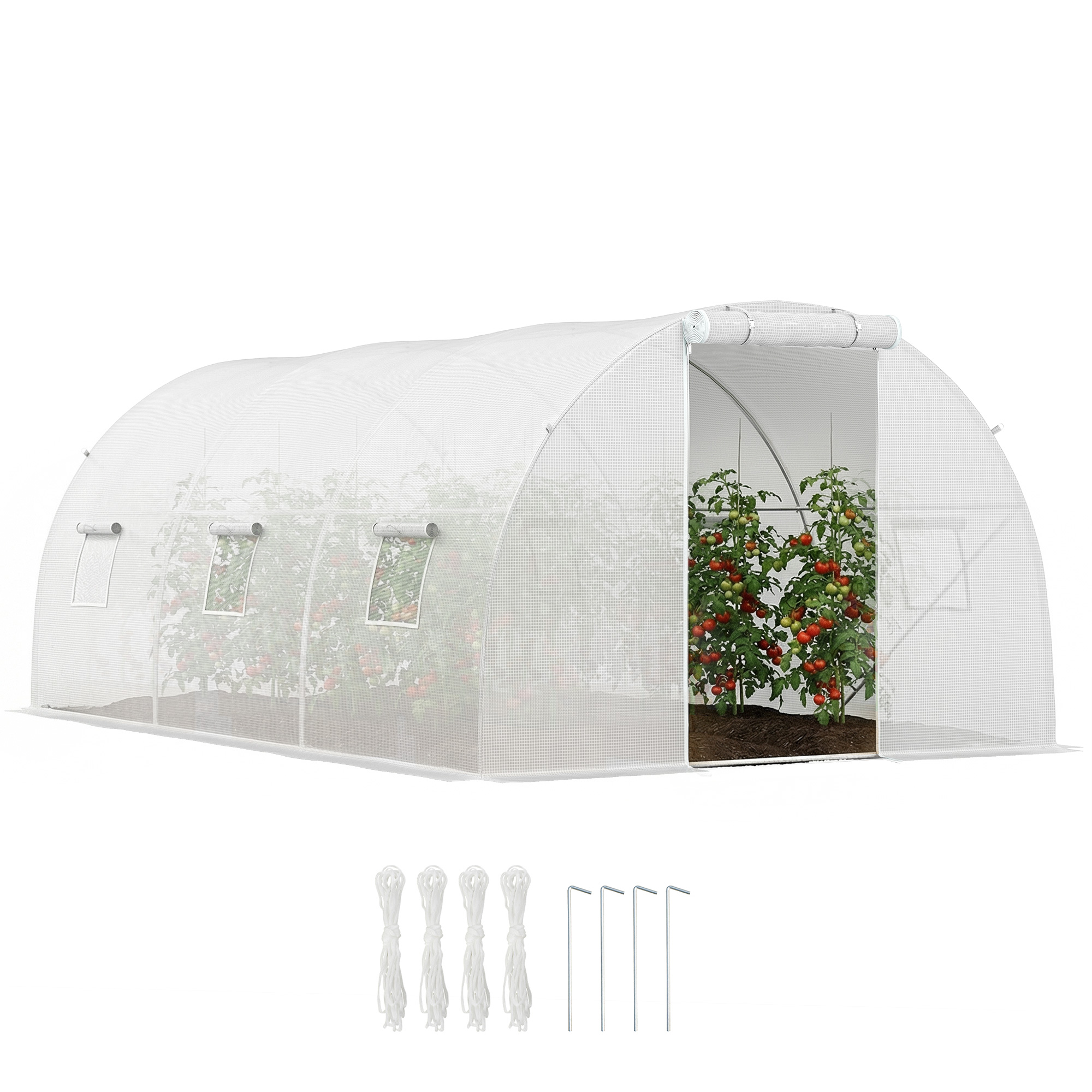 Folientunnel-gewächshaus, Tür Und Fenster, 450 X 300 X 200 Cm, Weiß