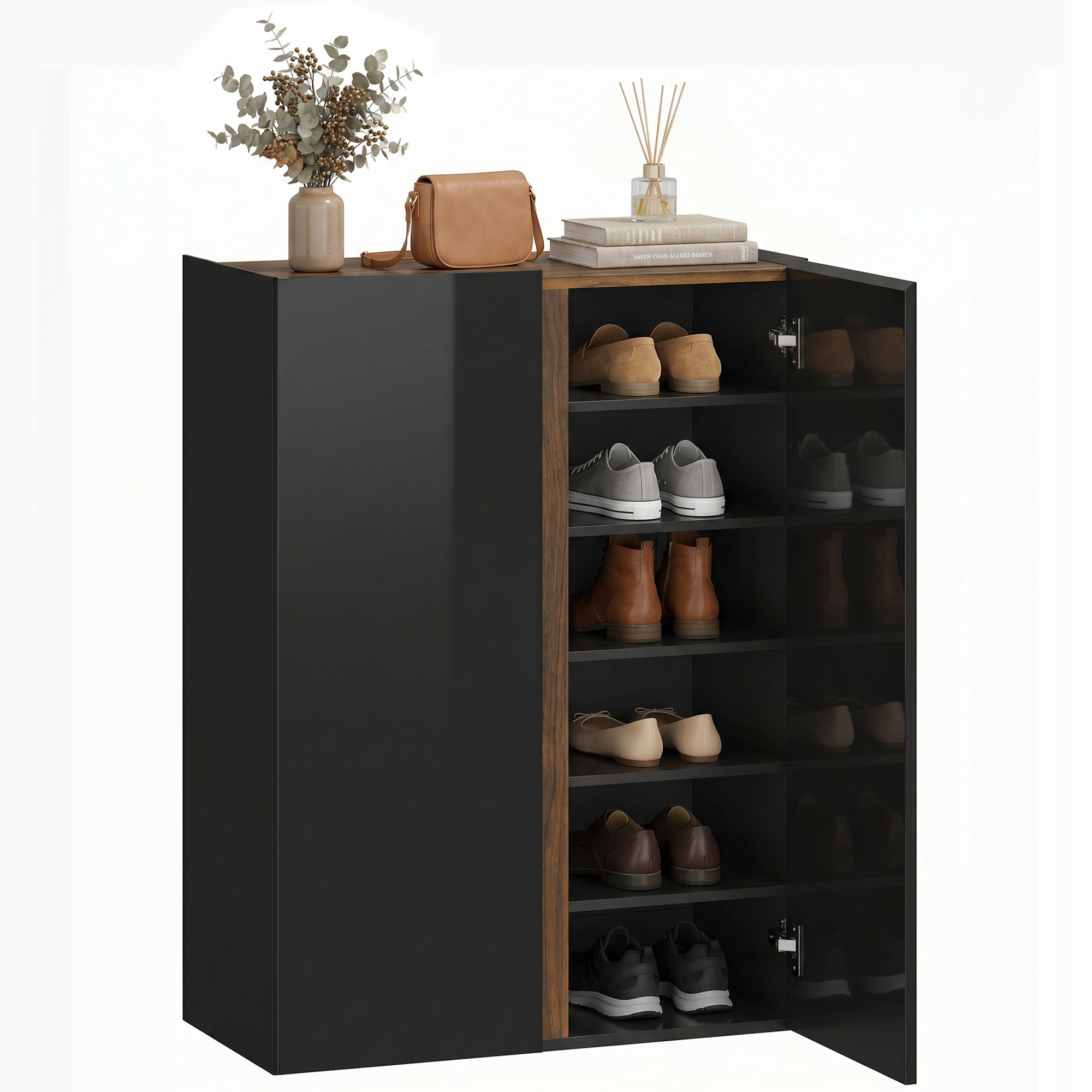 Schuhschrank, Kompakt, 70 X 33,5 X 95 Cm, Schwarz Glänzend