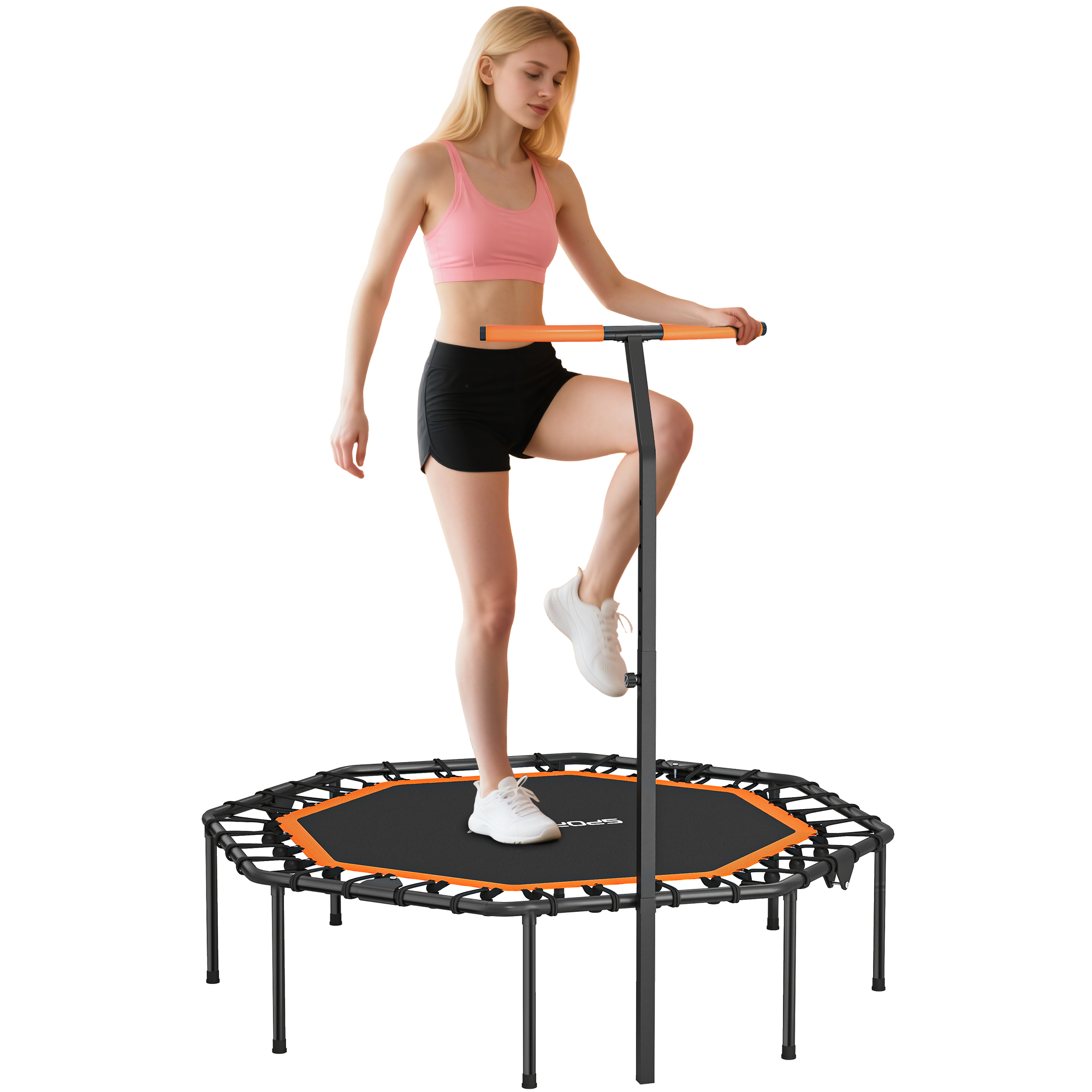 Fitness-trampolin, Verstellbare Stange, 128 X 120 X 126 Cm, Schwarz Und Orange
