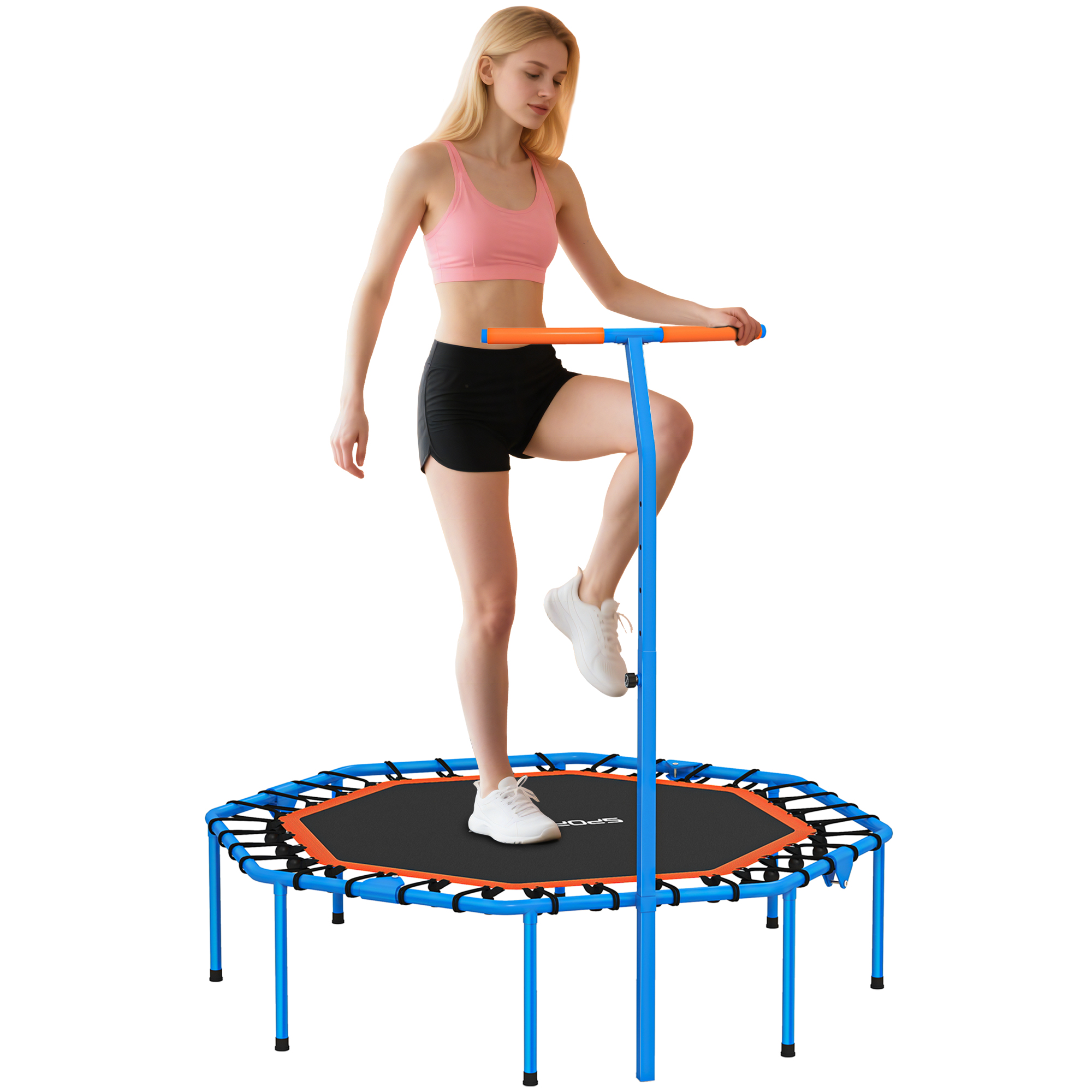 Fitness-trampolin, Verstellbare Stange, 128 X 120 X 126 Cm, Blau Und Orange
