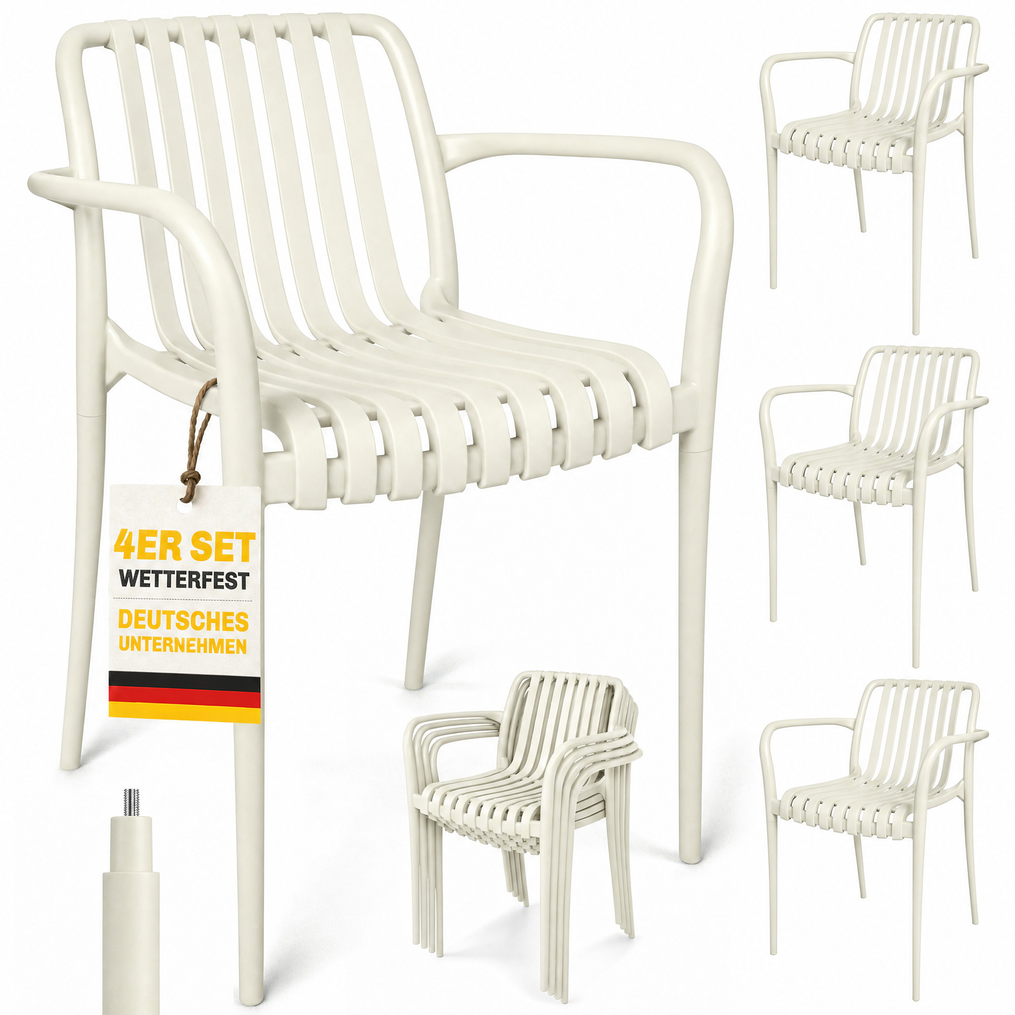 Gartenmöbelset, Ergonomisch, Mit Armlehnen, 58,5 X 55 X 81,5 Cm, Cremeweiß