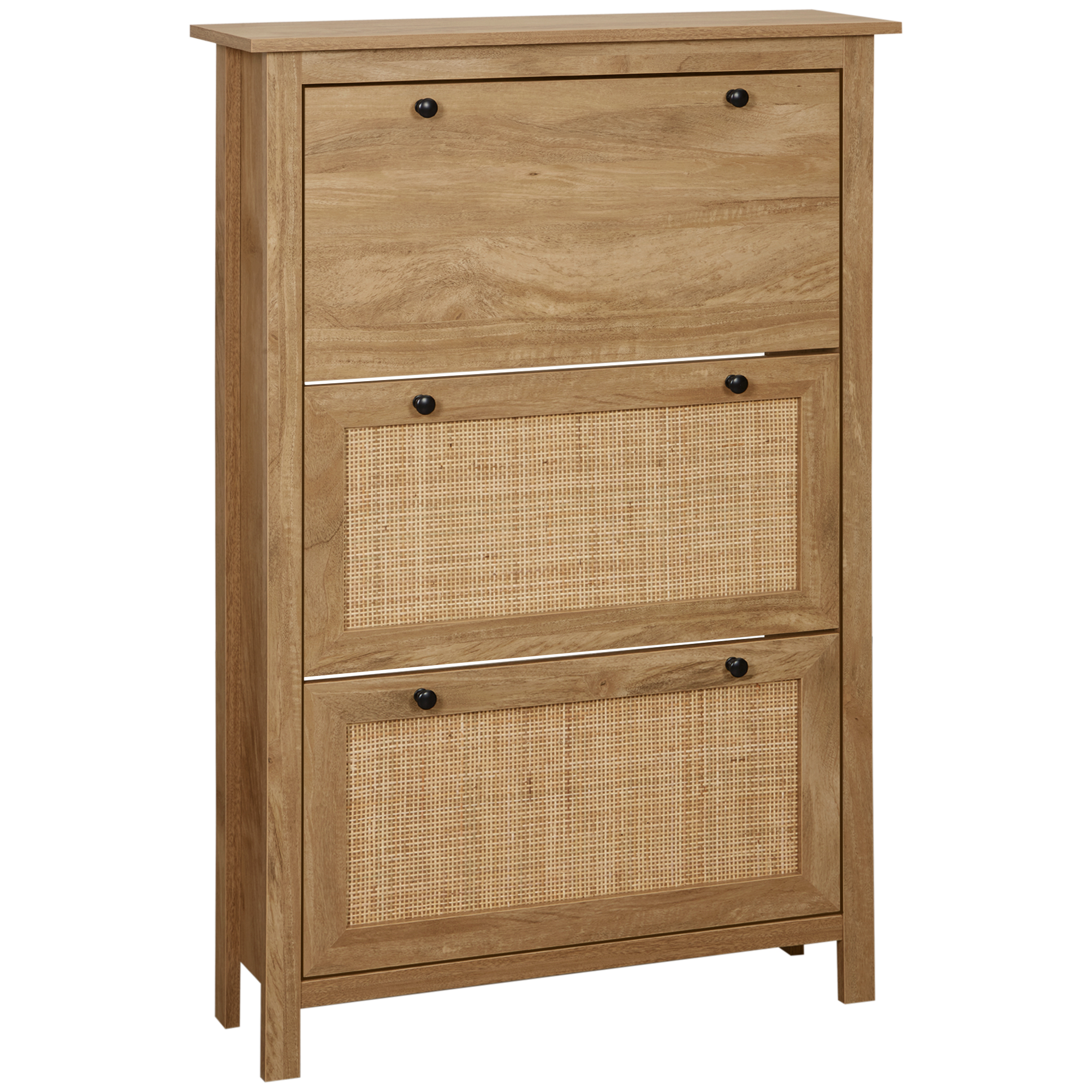 Schuhschrank, 3 Klapptüren, Rattanoptik, 80 X 23,5 X 121,5 Cm, Natur