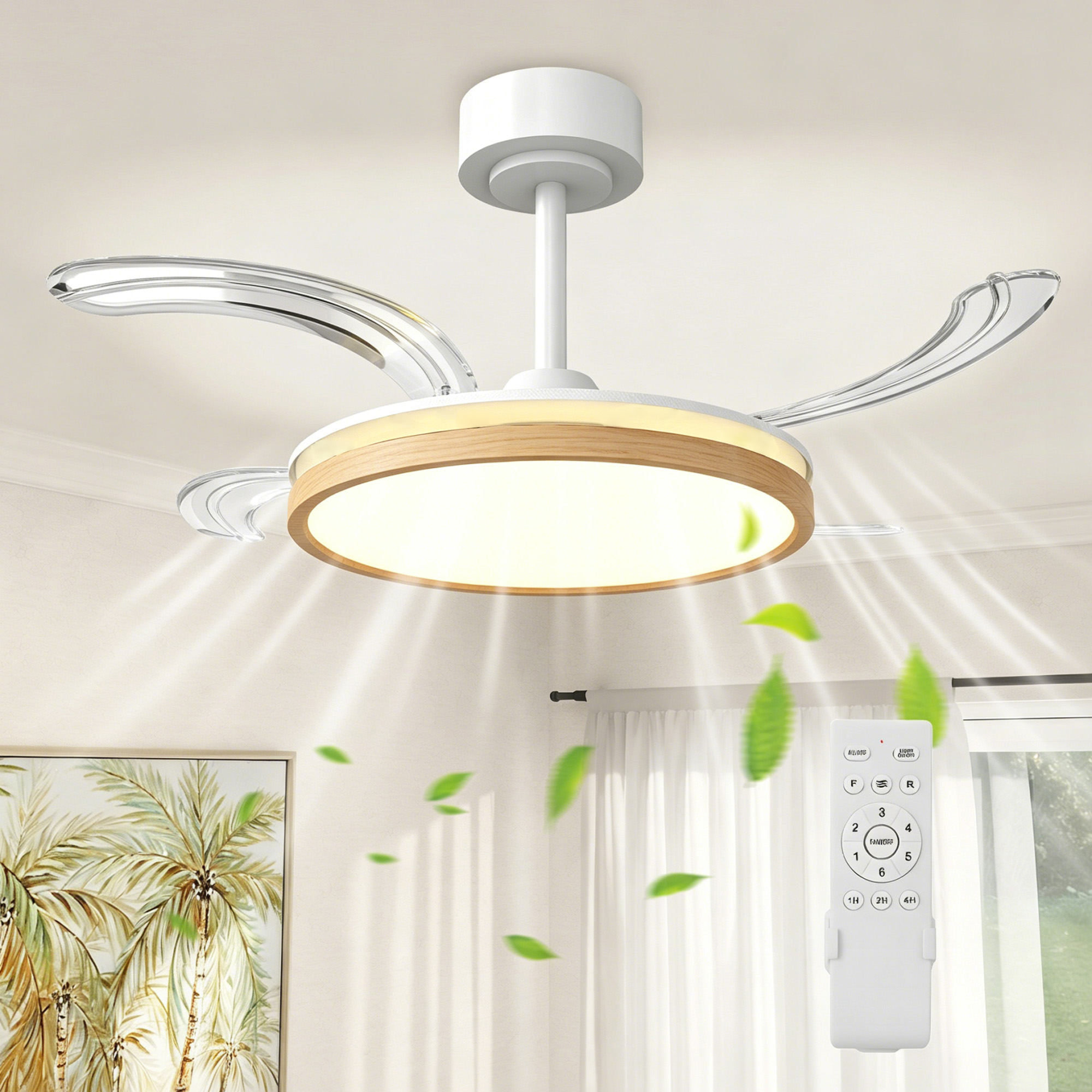 Deckenventilator Mit Beleuchtung, Mit Fernbedienung, 95 X 95 X 36 Cm, Natur