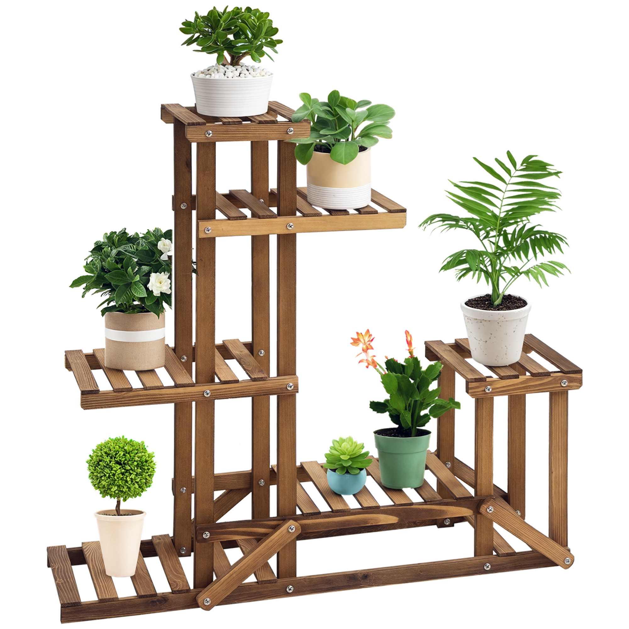 Pflanzenregal, Mehrere Ebenen Zum Ausstellen Ihrer Pflanzen, 98 X 28 X 96,5 Cm, Karbonisiert
