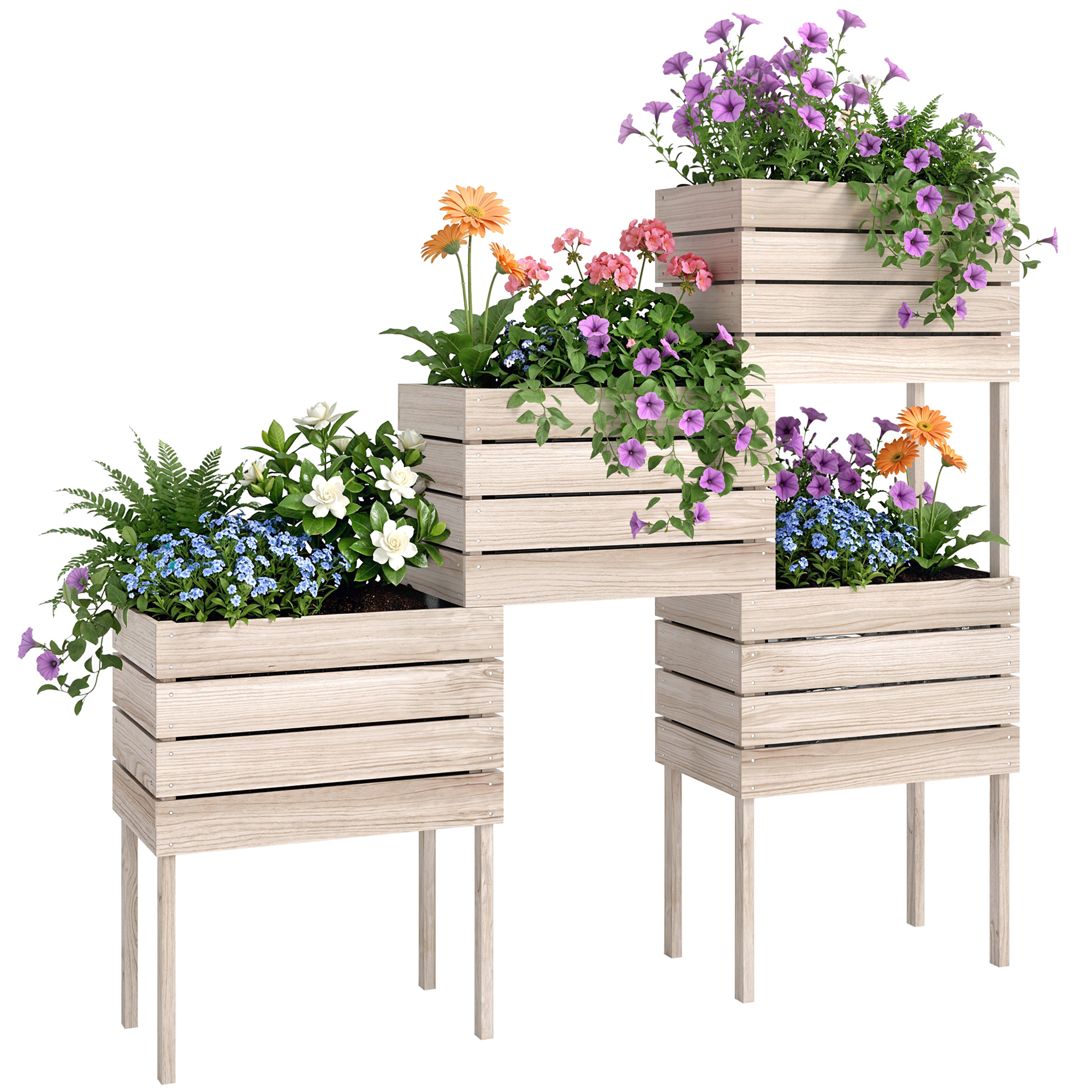 Pflanzgefäße Auf Standfüßen, 4er-set, Modular, 50 X 30 X 60 Cm, Beige