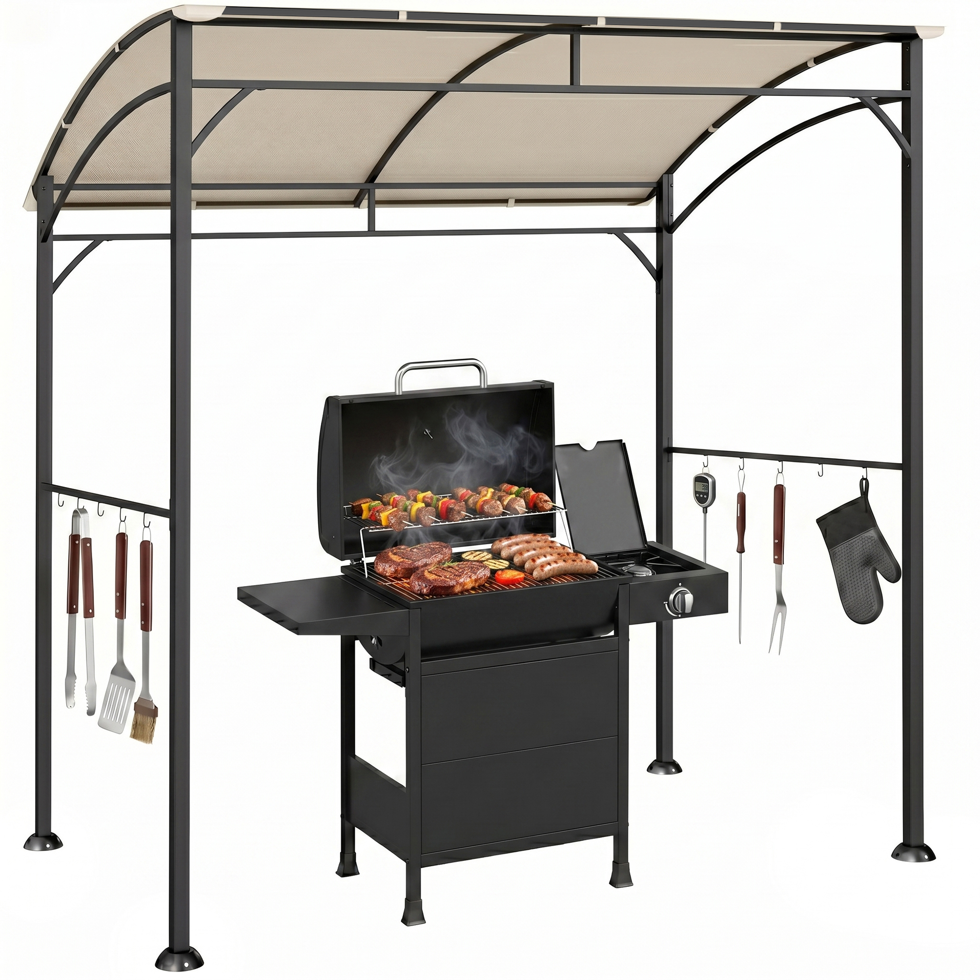 Gartenpavillon, Mit Dach, 215 X 150 X 220 Cm, Beige Und Schwarz