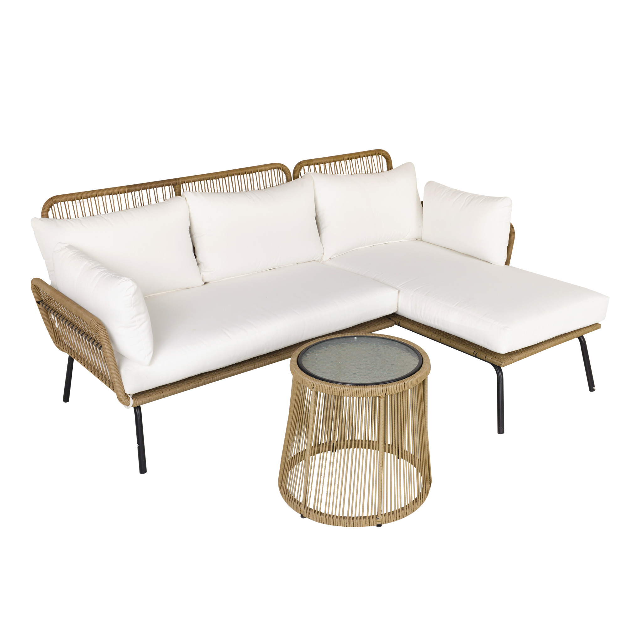 Gartenmöbelset, Mit 2 Sesseln Und Tisch, 125 X 77 X 82 Cm, Kaffee Und Creme