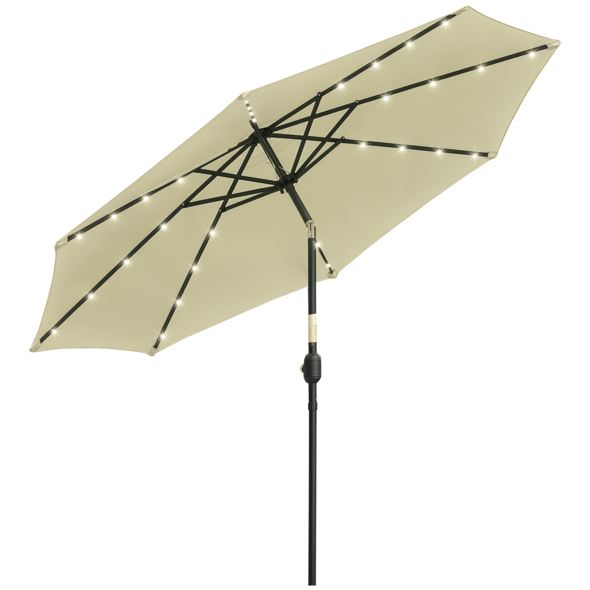 Runder Garten-sonnenschirm, Mit Solaren Led-leuchten, 265 X 265 X 233 Cm, Beige