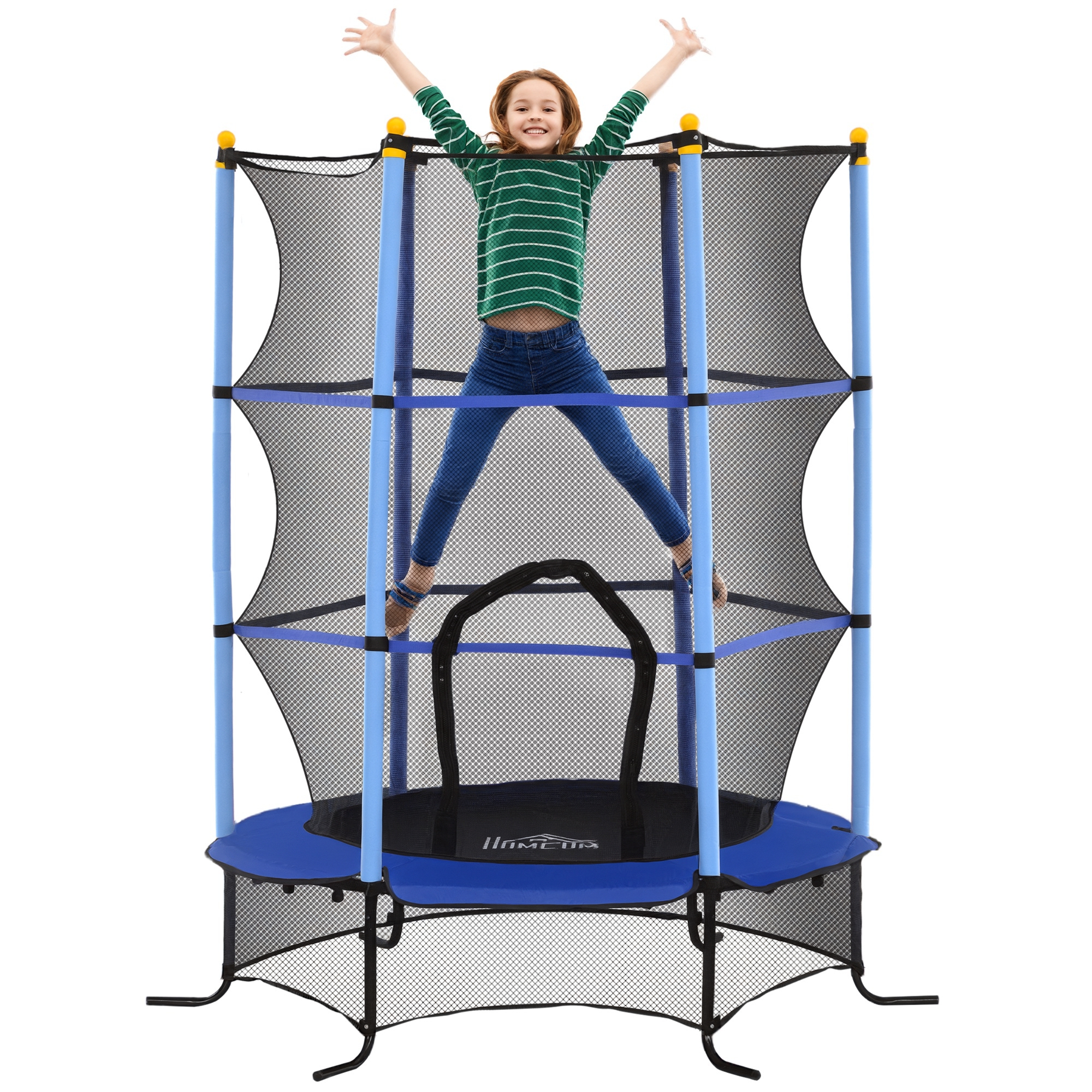 Trampolin Für Kinder, Sicherheitsnetz Und Reißverschlusstür, 163 X 163 X 190 Cm, Blau