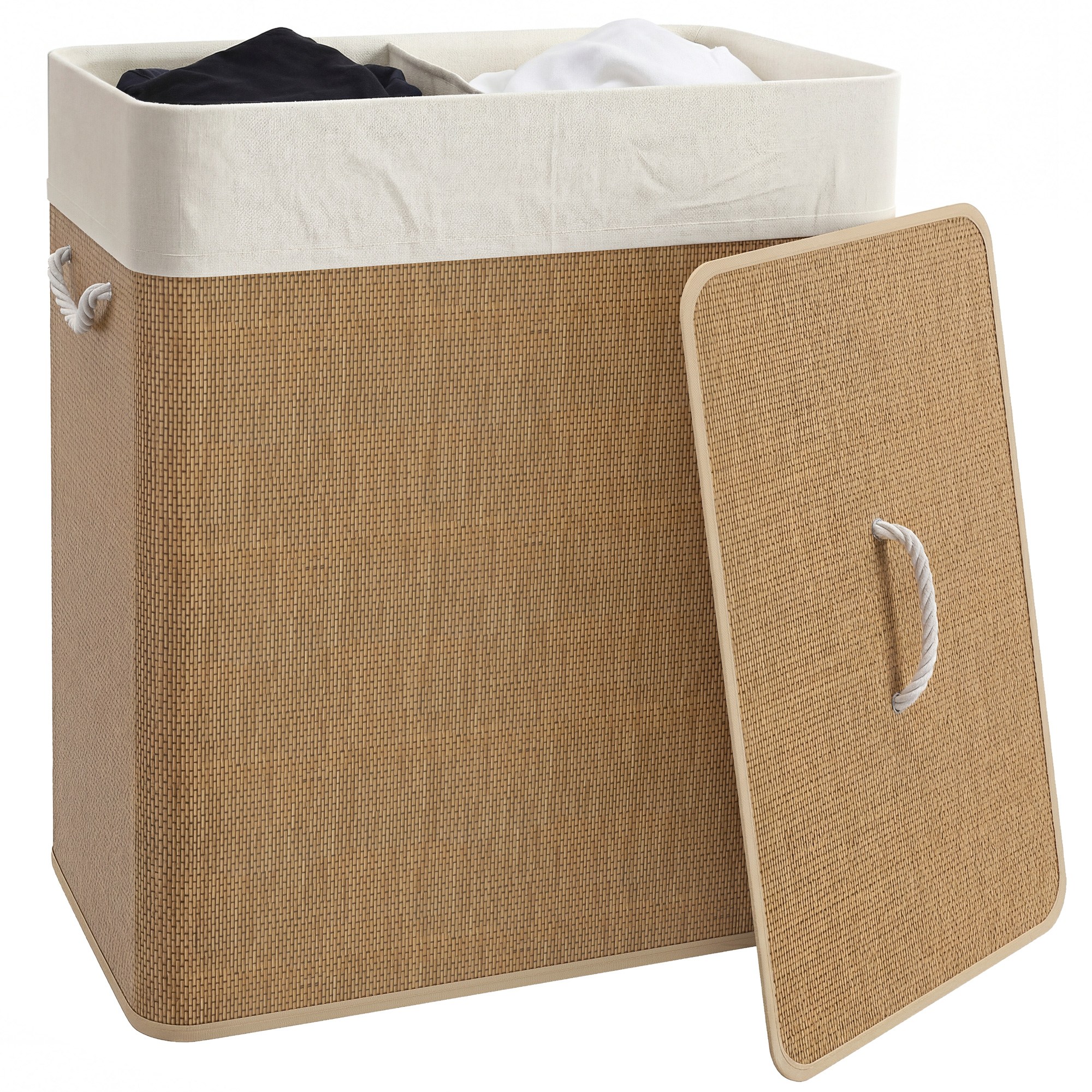 Doppelter Wäschekorb Mit Deckel, 100 L, 52 X 32 X 63 Cm, Braun