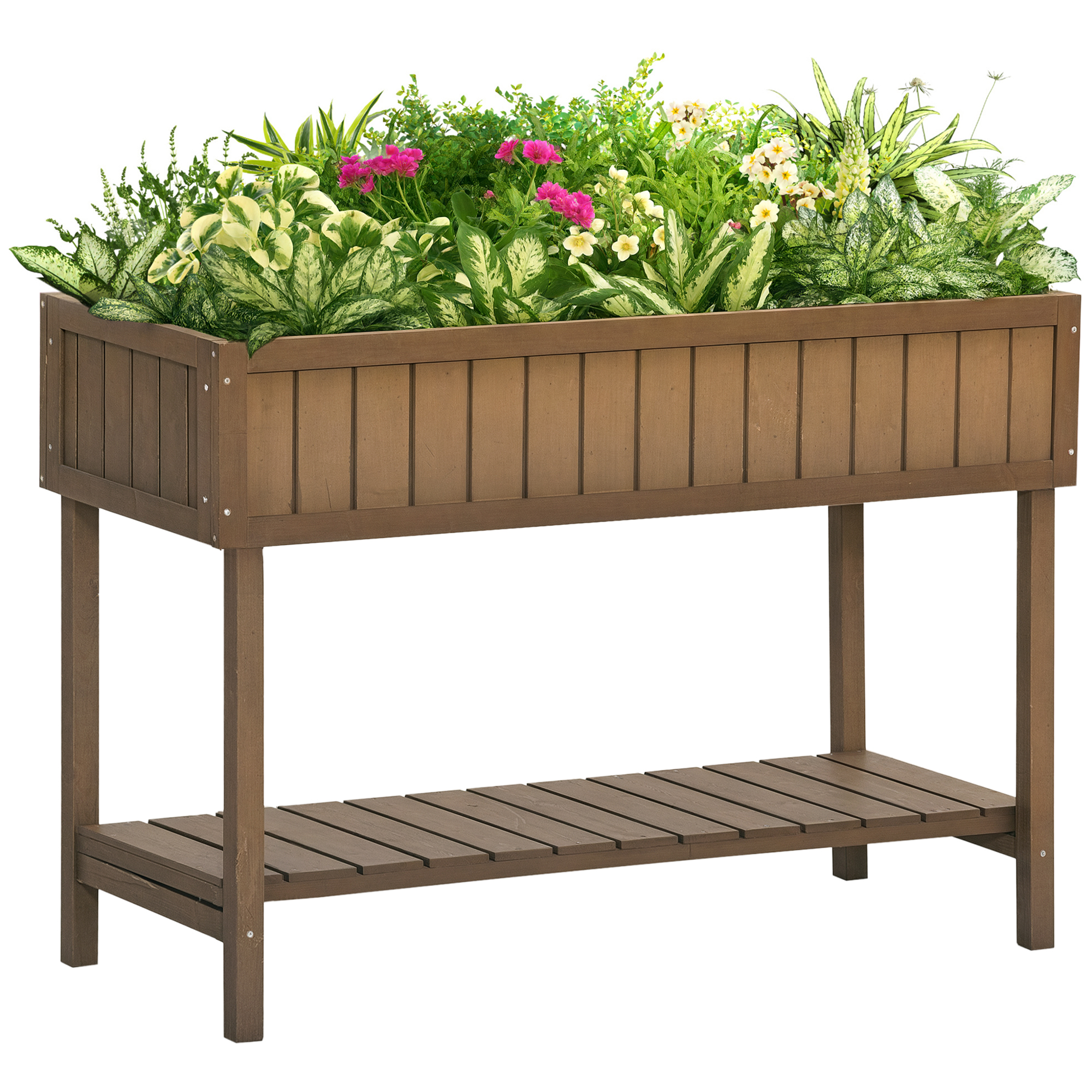 Gartenbeet Auf Füßen Mit Regal, 110 X 46 X 76 Cm, Braun