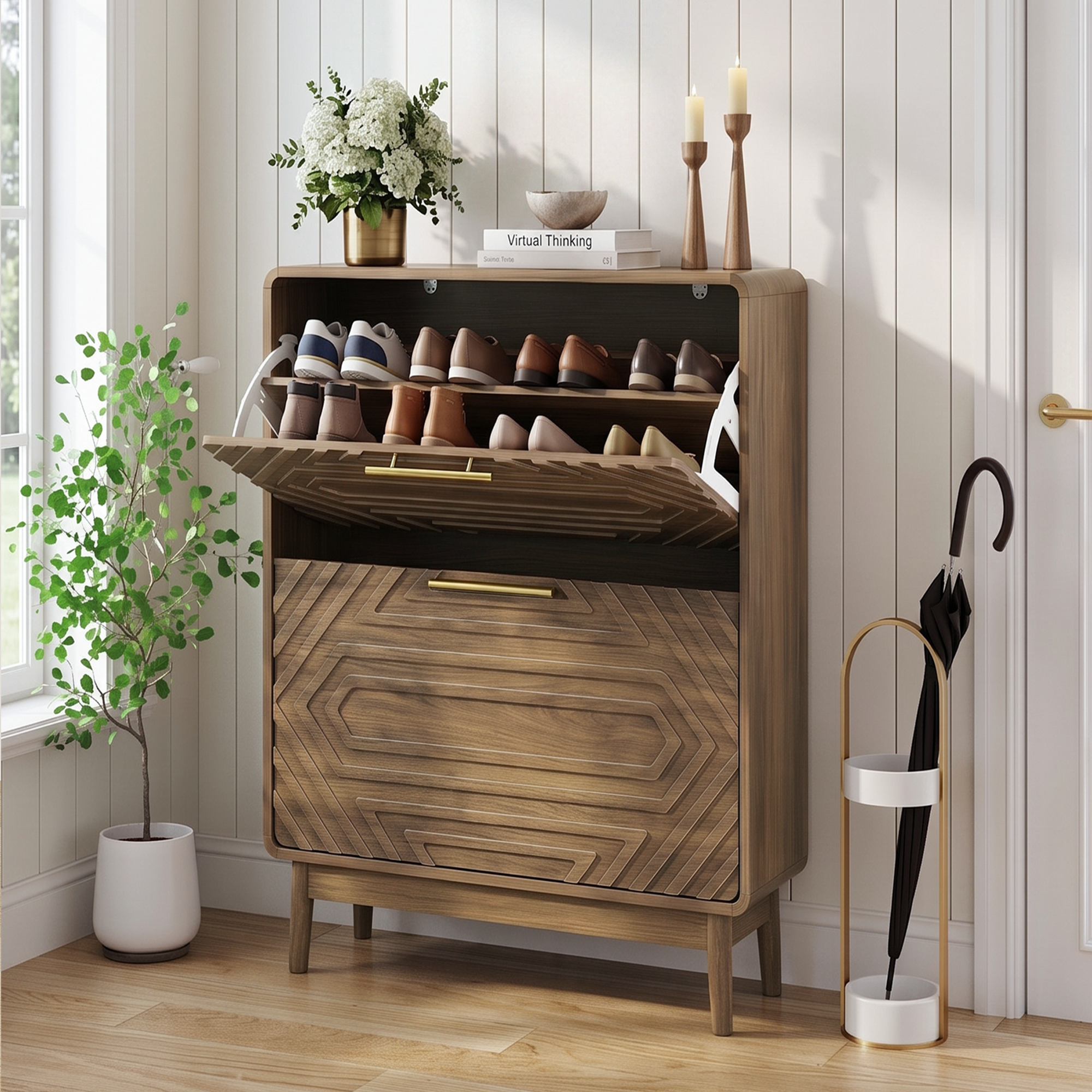 Schuhschrank, Kompakt, 60 X 24 X 95 Cm, Nussbaumfarben
