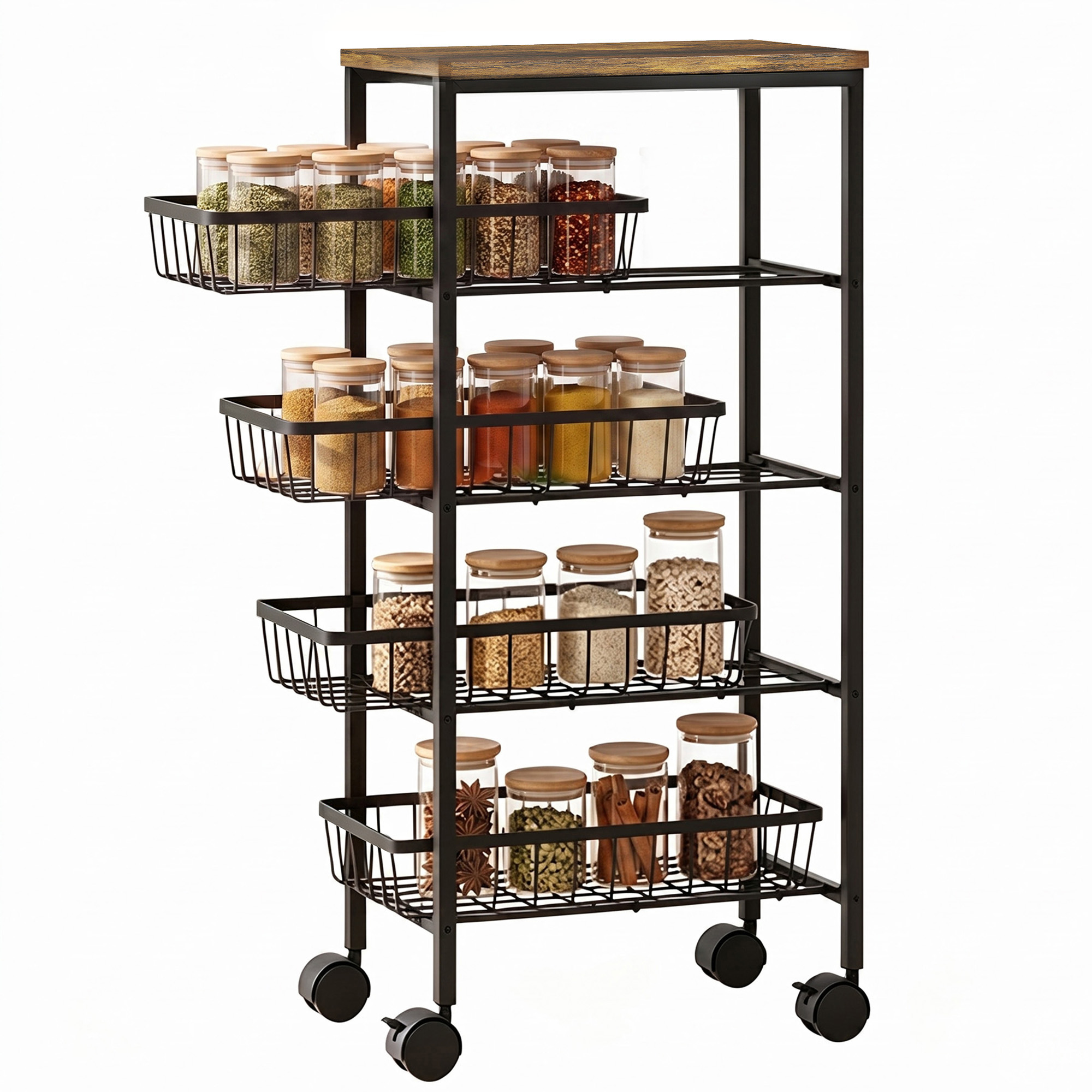 Küchenwagen, Ausziehbar, Mit Rollen, 40 X 24 X 81,5 Cm, Rustikales Braun