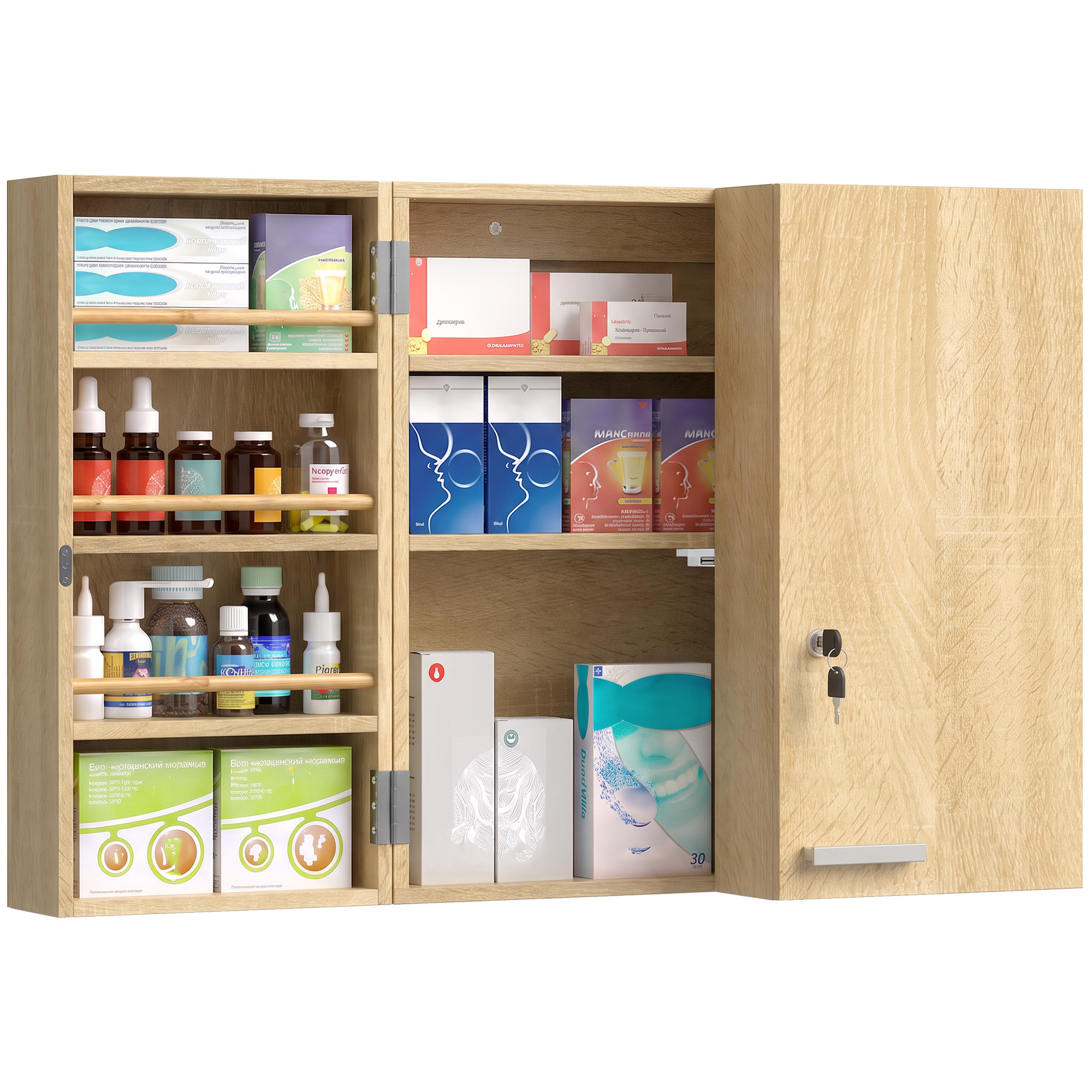 Medizinschrank, Türen Und Regale, 53 X 20 X 53 Cm, Eiche