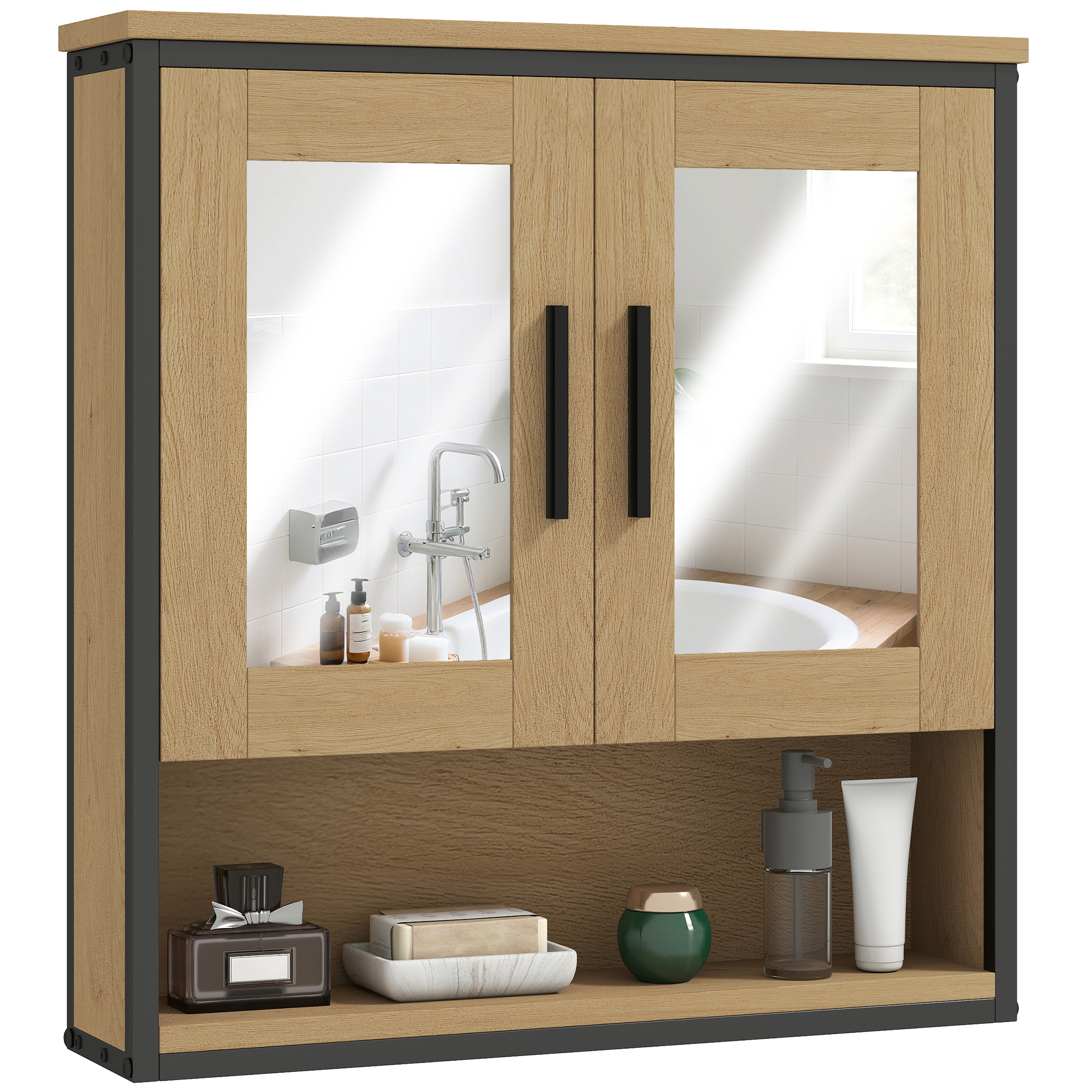 Badezimmermöbel, Mit Spiegel, 56 X 13 X 60, Eiche
