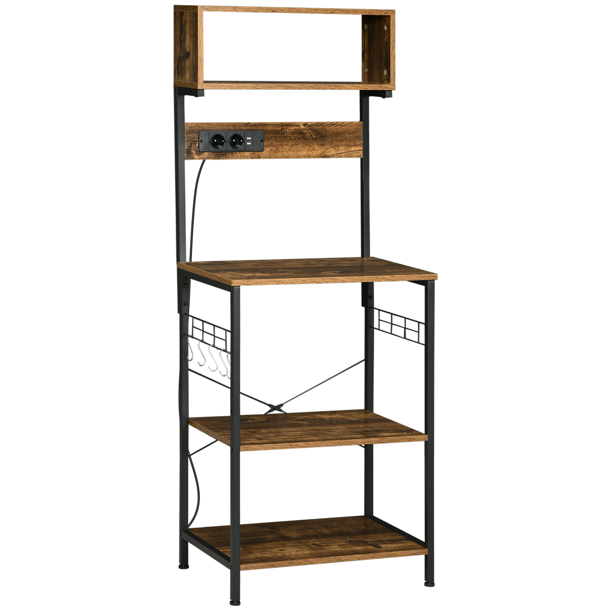 Küchenregal, Mikrowellenablage, 2 Usb-anschlüsse, 5, 60 X 42 X 153 Cm, Rustikales Braun