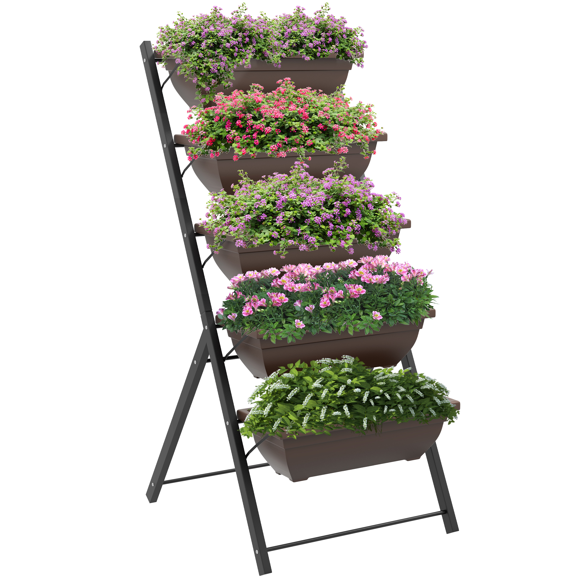 Erhöhter Pflanzkübel Mit Etagen, 5 Behälter Mit Drainage, 63 X 55 X 120 Cm, Braun
