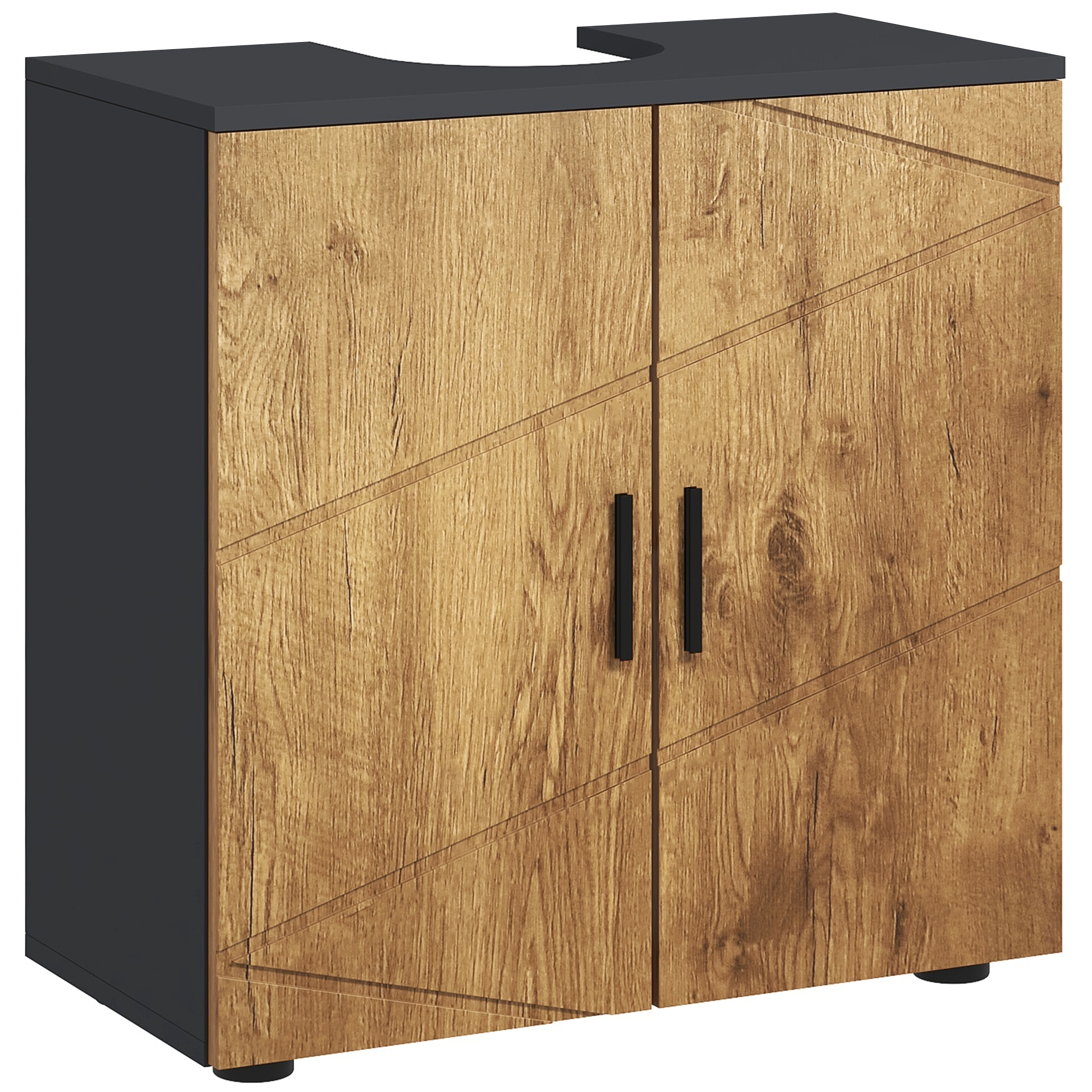 Waschbeckenunterschrank, 2 Türen, Mit Regal, 60 X 30 X 60 Cm, Eiche