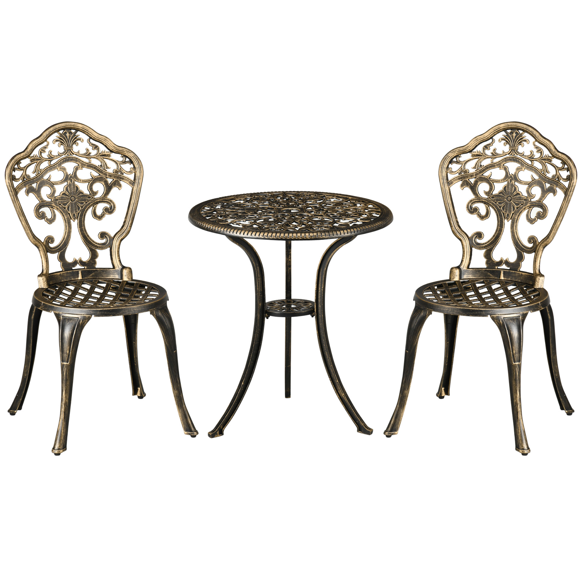 Bistro-set 3 Teile, Runder Tisch Und 2 Stühle, 39 X 52 X 88 Cm, Bronze