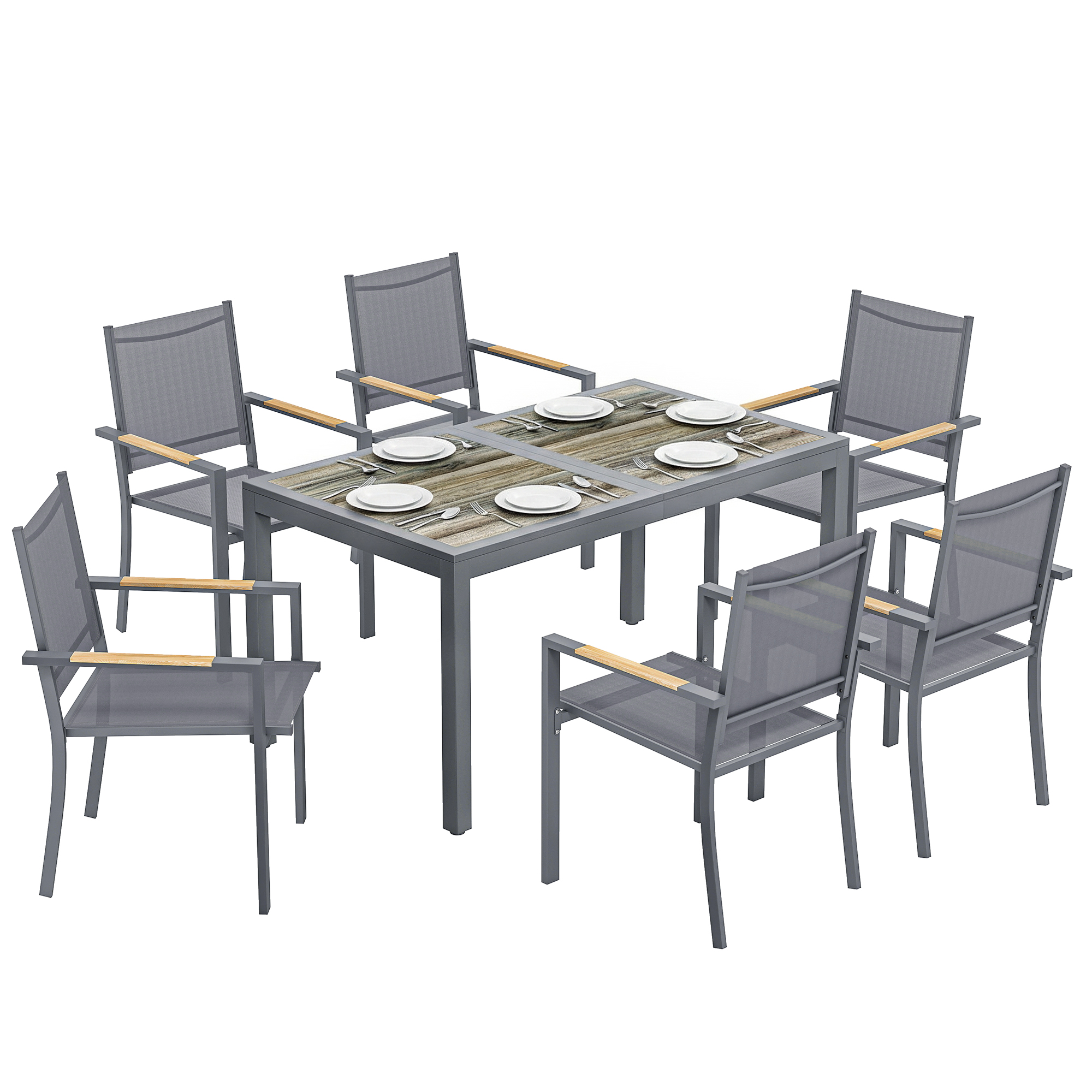 Gartenmöbelset, Tisch- Und Stuhlset, 140 X 80 X 72 Cm, Dunkelgrau
