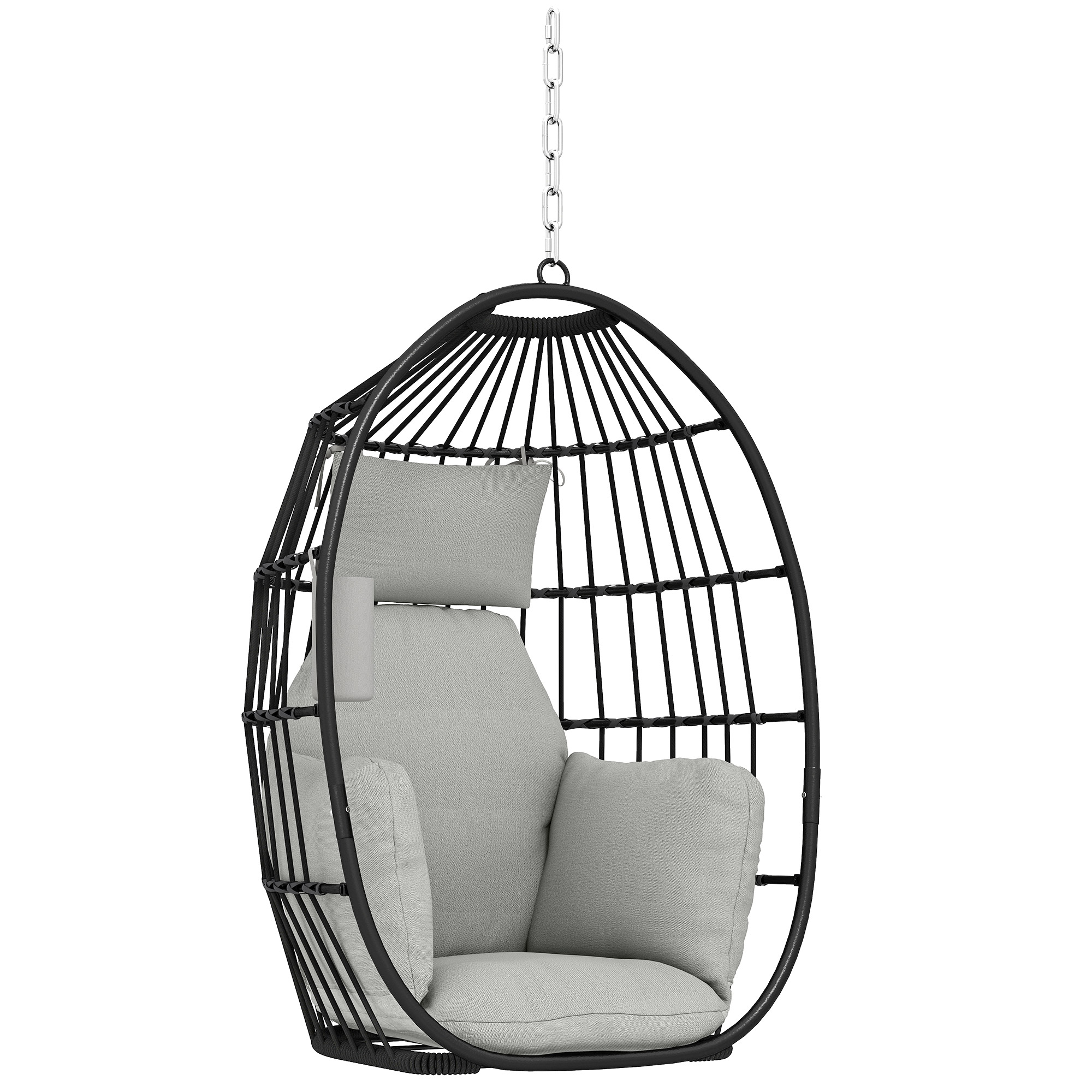 Hängesessel In Eiform, Gepolstertes Kissen, 75 X 62 X 107 Cm, Dunkelgrau