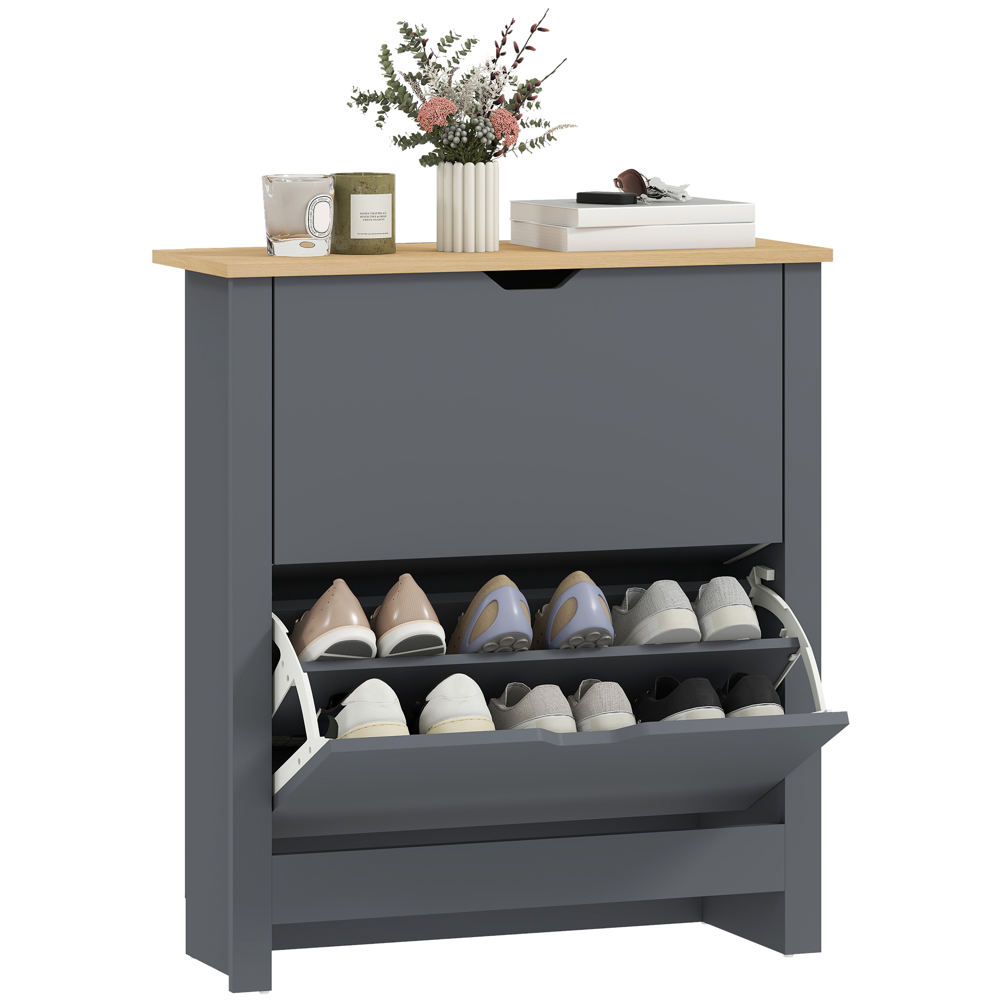 Schuhschrank, Verstellbar, 72 X 26 X 80 Cm, Dunkelgrau