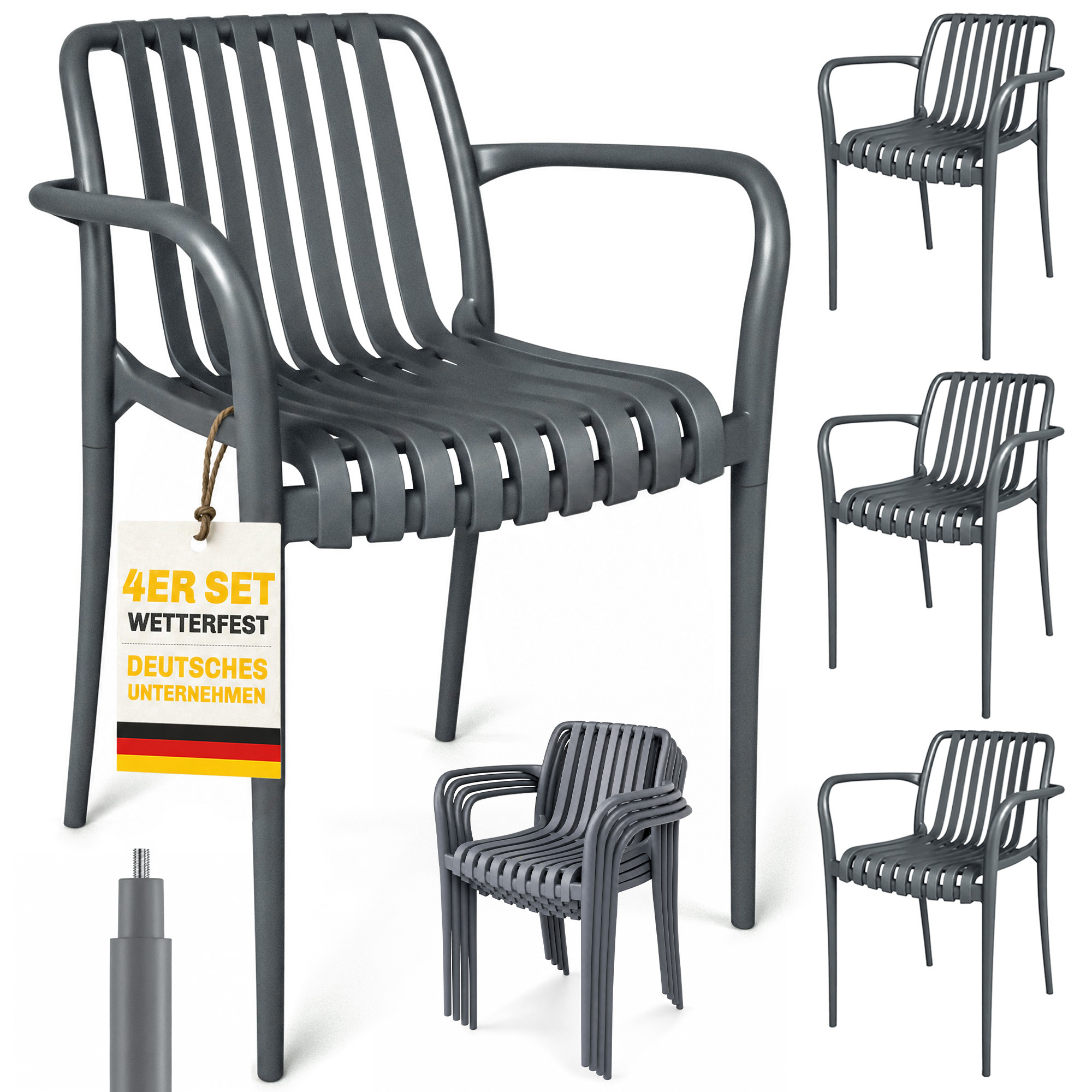 Gartenmöbelset, Ergonomisch, Mit Armlehnen, 58,5 X 55 X 81,5 Cm, Dunkelgrau