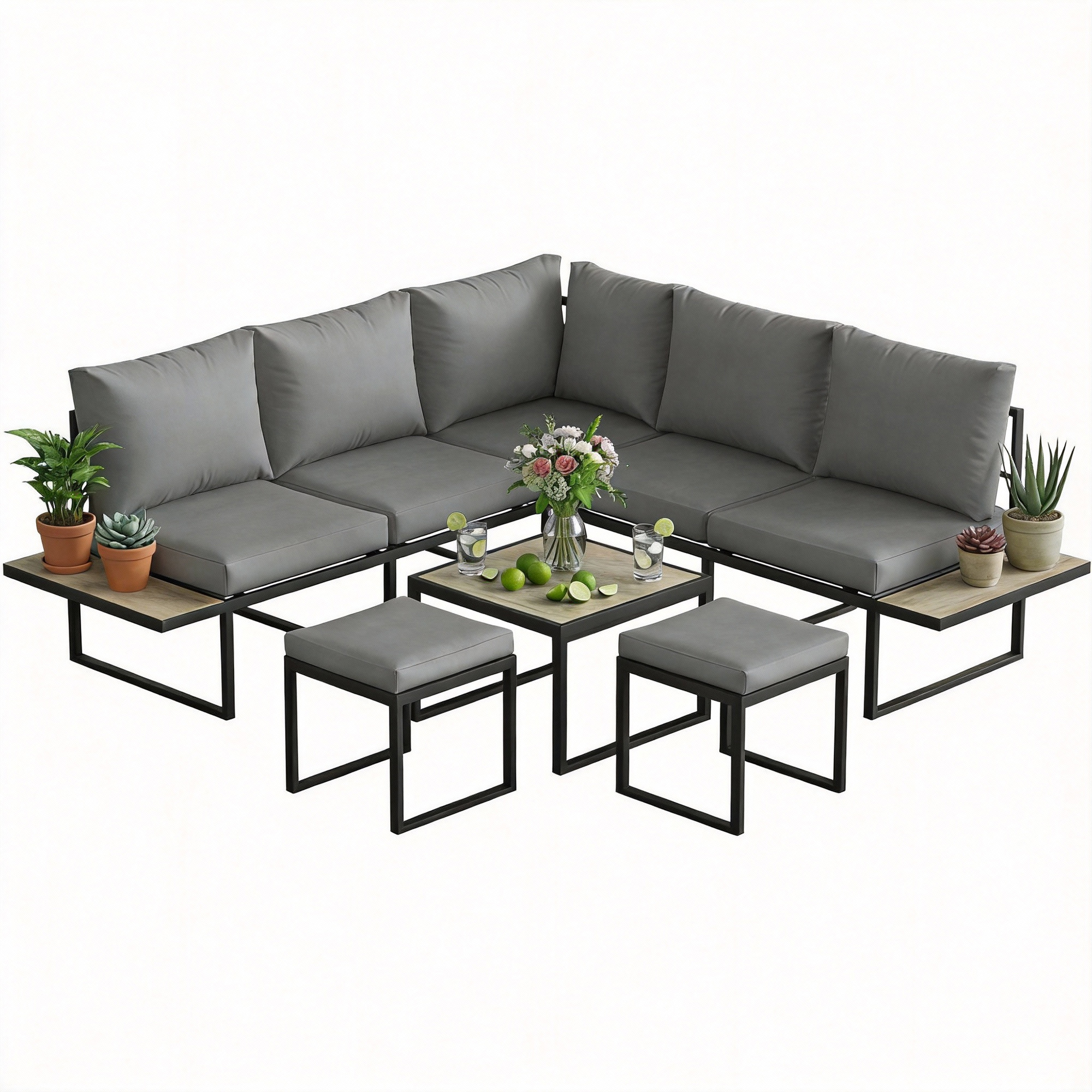Gartenmöbel-set, 195 X 195 X 66 Cm, Dunkelgrau