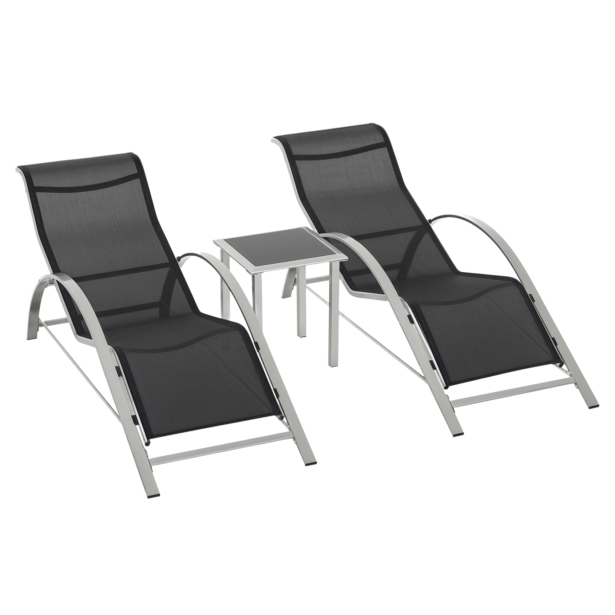2er-set Sonnenliegen, Mit Couchtisch, 169 X 59 X 66 Cm, Dunkelgrau