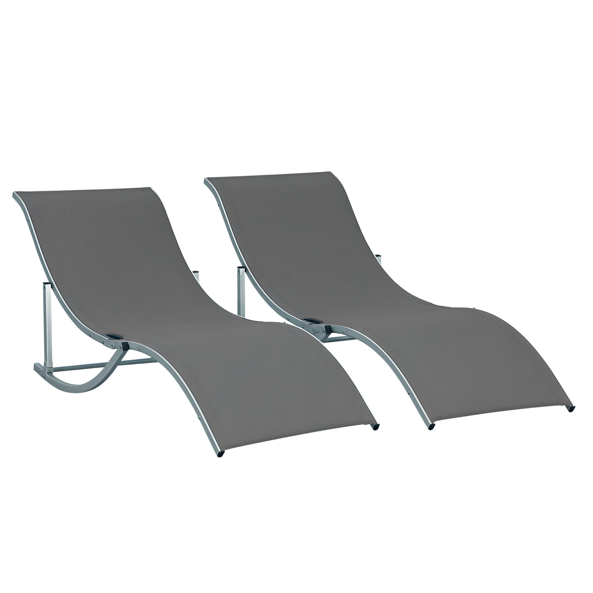2er-set Sonnenliegen, Aus Aluminium Und Textilene, 165 X 61 X 63 Cm, Dunkelgrau